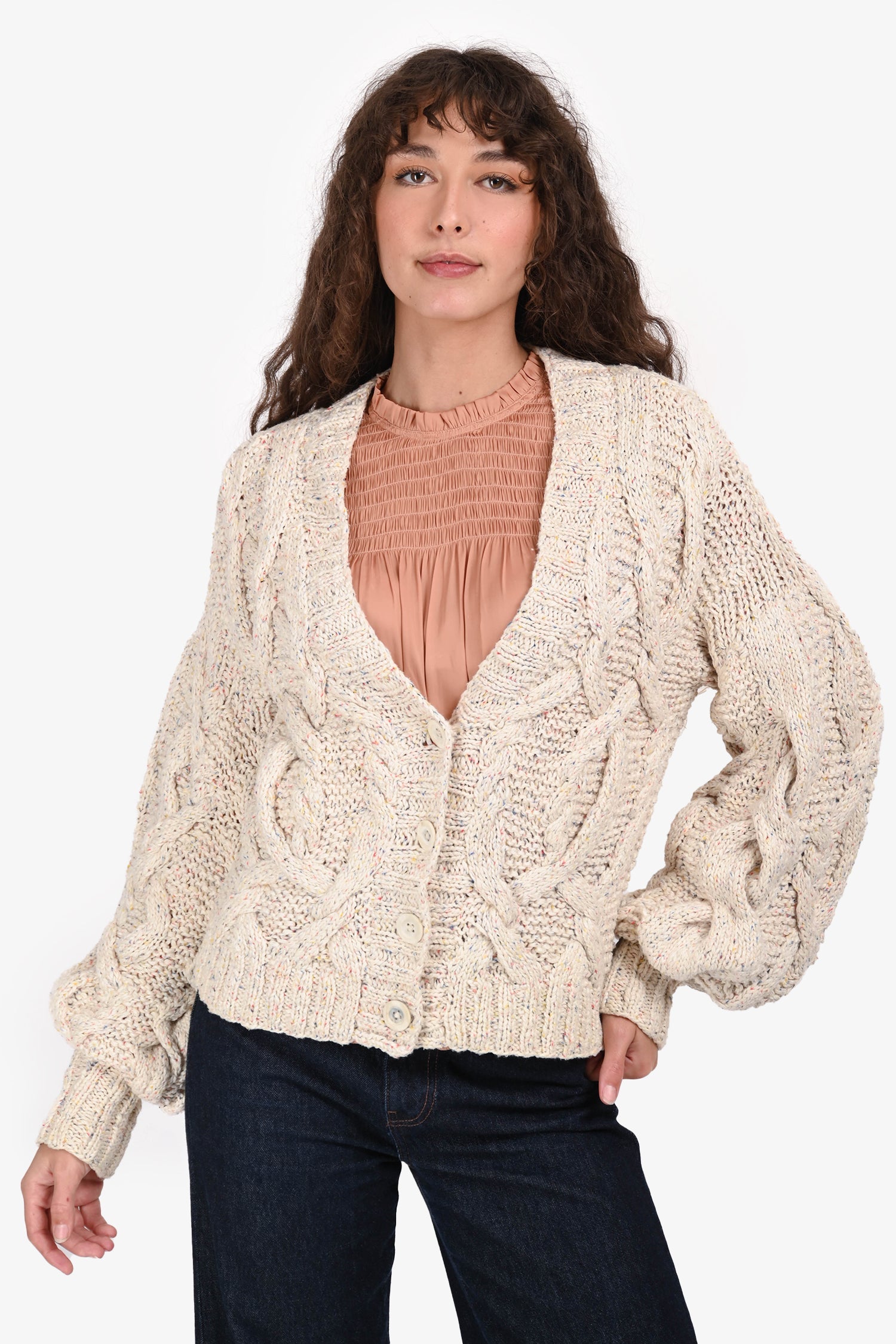 Ulla Johnson White Wool/Alpaca Knit Puff Sleeve igan Size S
