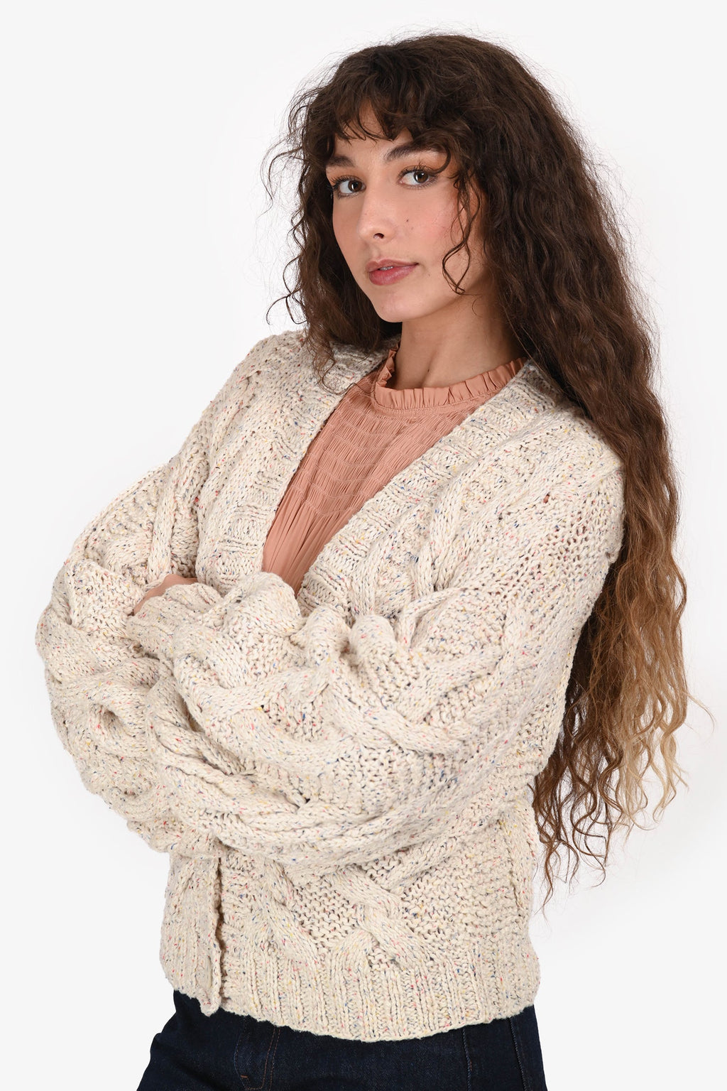 Ulla Johnson White Wool/Alpaca Knit Puff Sleeve igan Size S