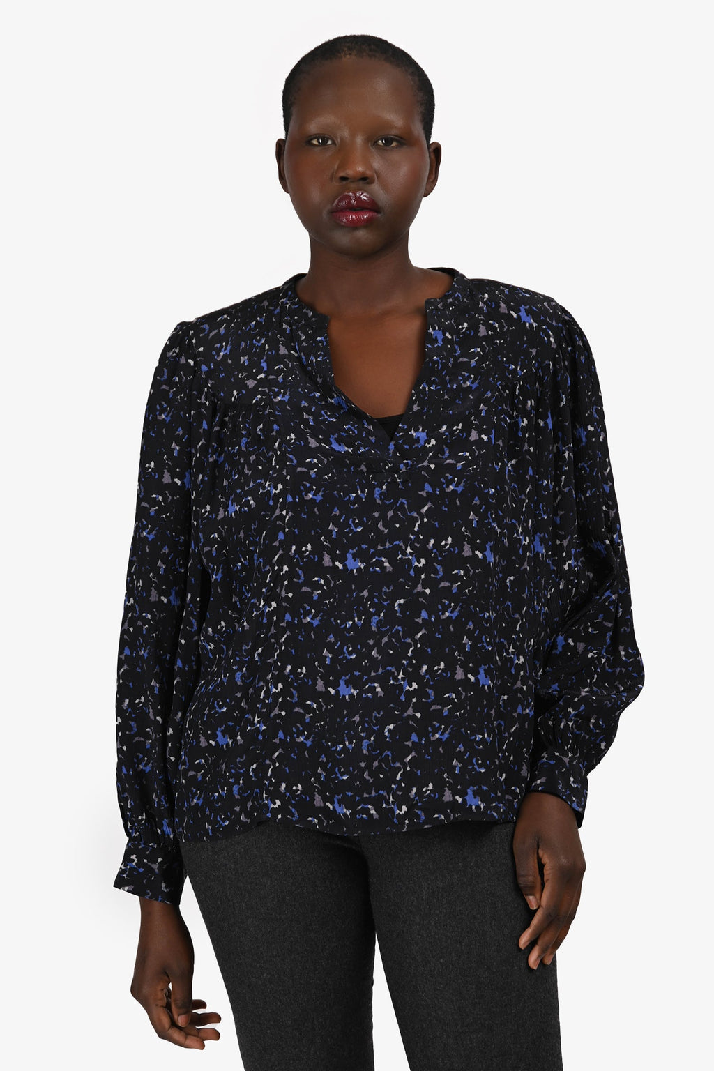 Rails Black/Purple V Neck Long Sleeve Blouse Size M