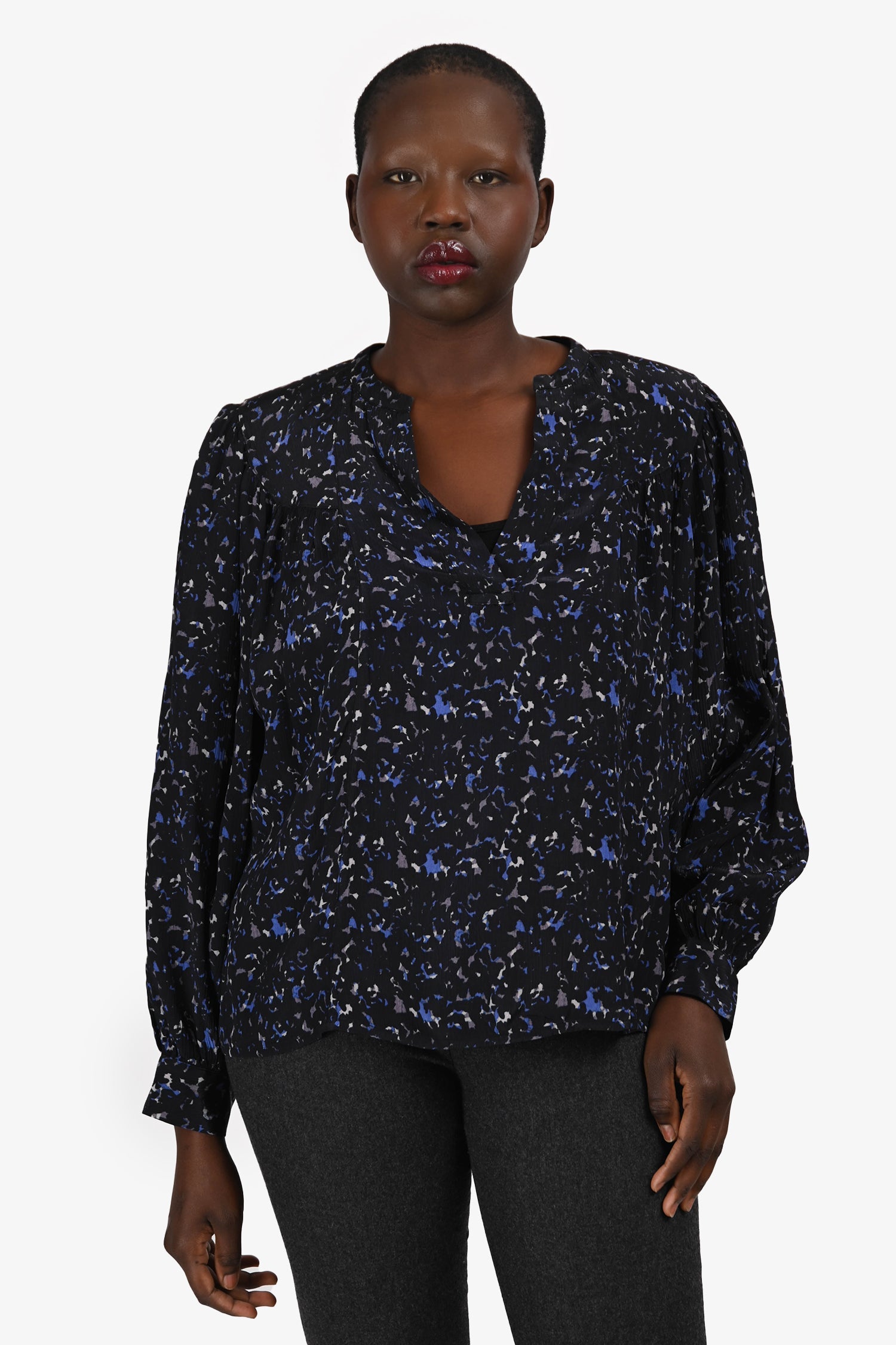 Rails Black/Purple V Neck Long Sleeve Blouse Size M