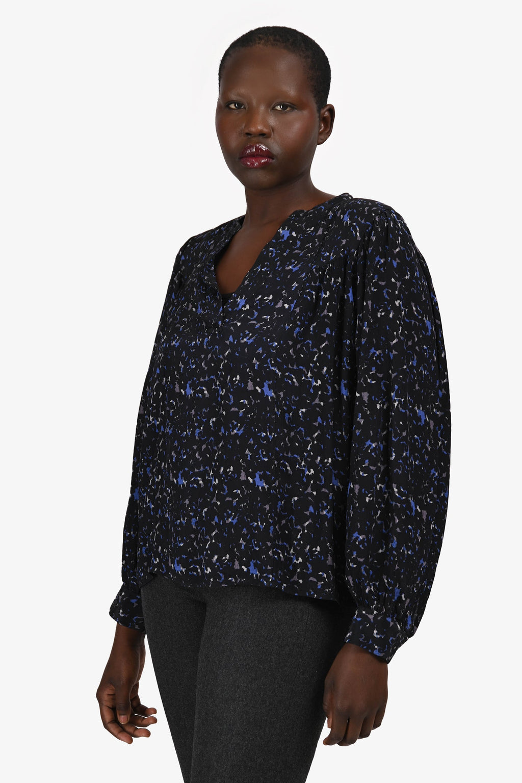 Rails Black/Purple V Neck Long Sleeve Blouse Size M