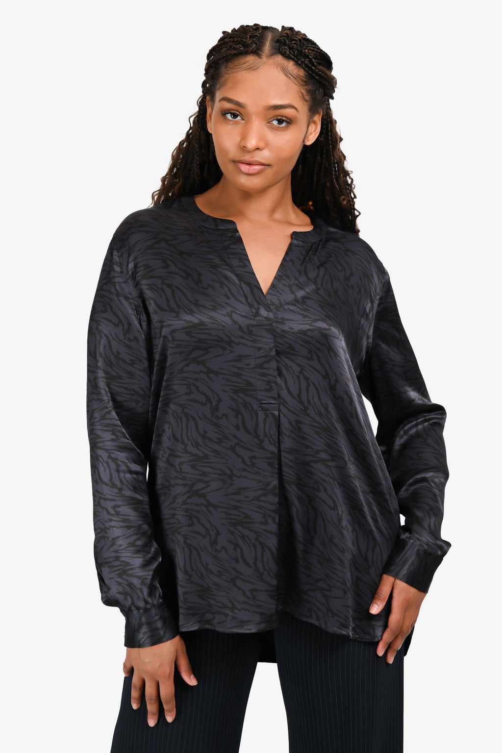 Rails Black/Dark Purple V Neck Long Sleeve Blouse Size L