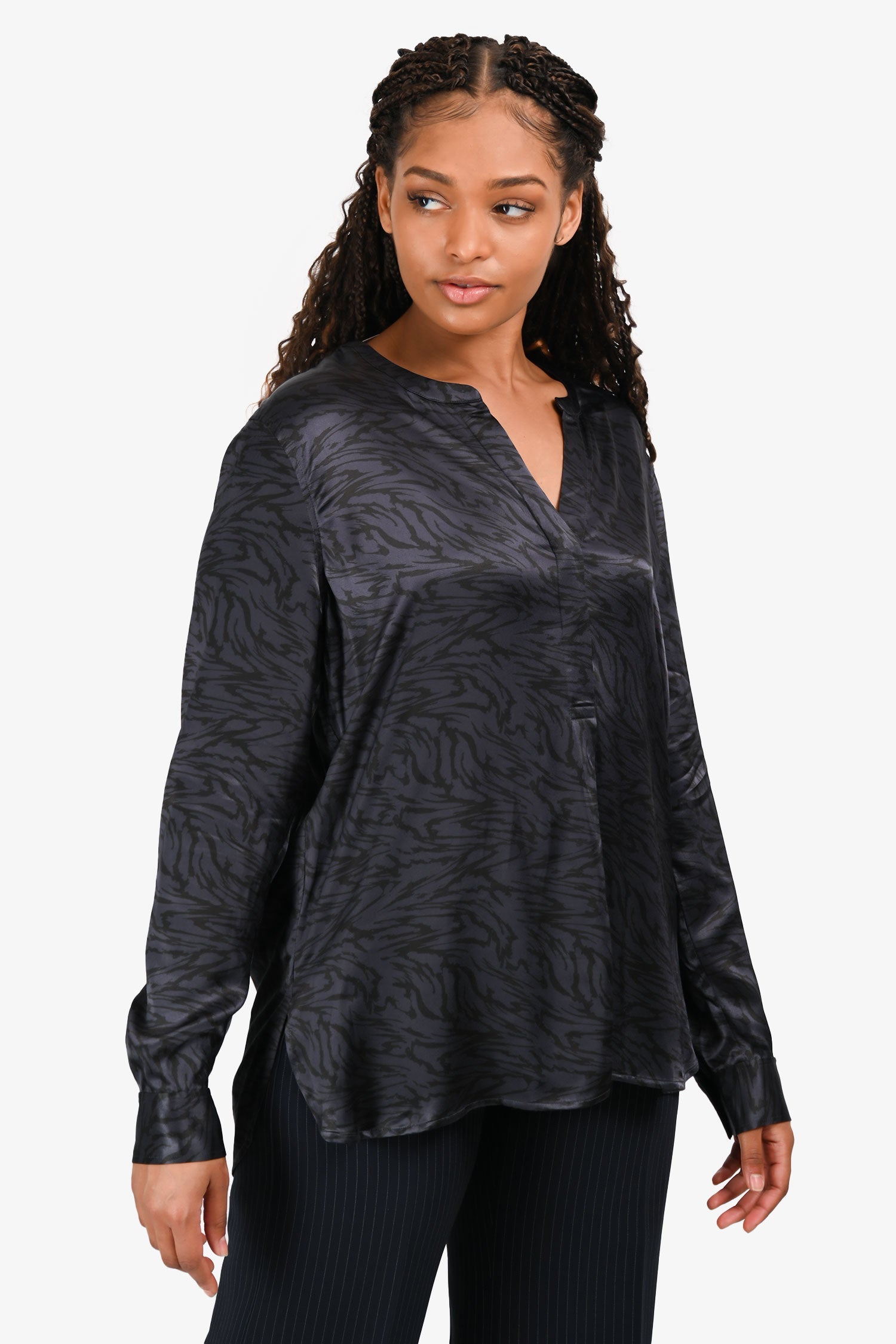 Rails Black/Dark Purple V Neck Long Sleeve Blouse Size L