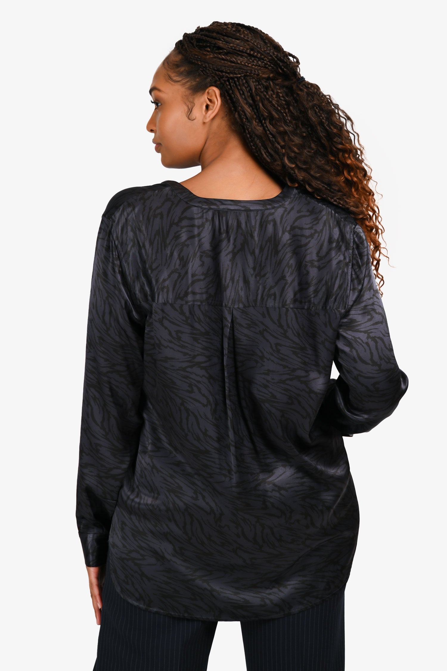 Rails Black/Dark Purple V Neck Long Sleeve Blouse Size L