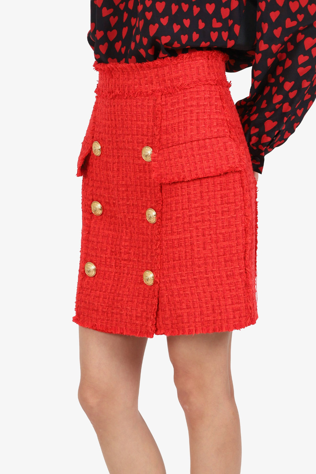 Balmain Red Tweed Skirt Size 38