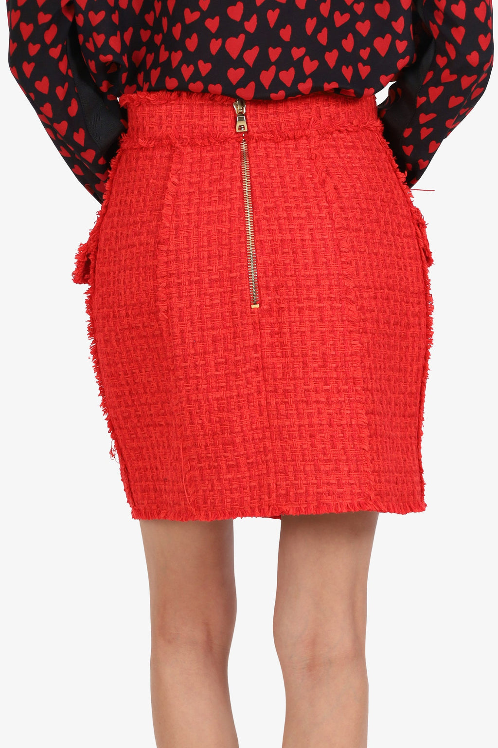 Balmain Red Tweed Skirt Size 38