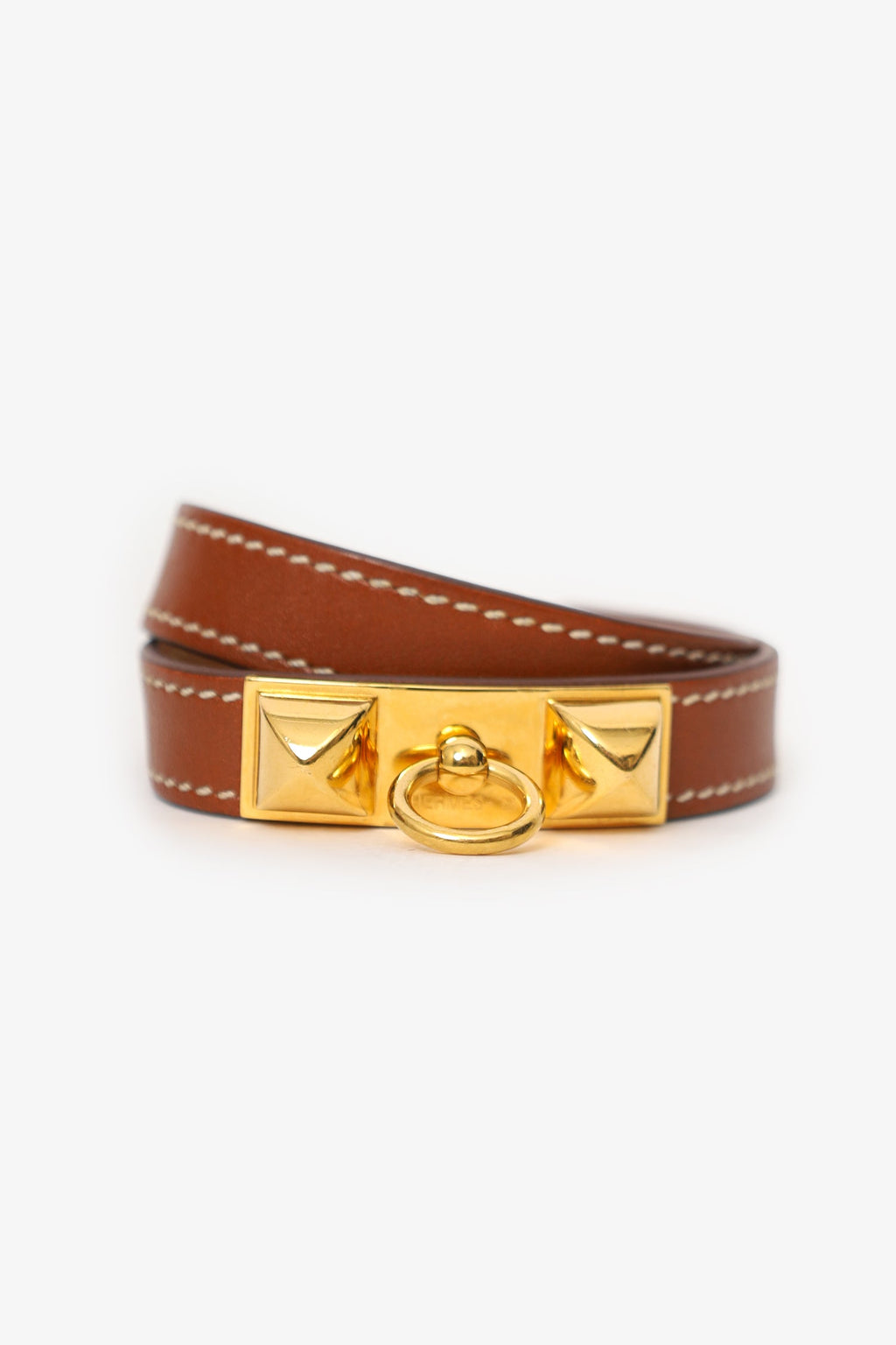 Hermès Brown Swift Leather Rivale Double Tour Bracelet