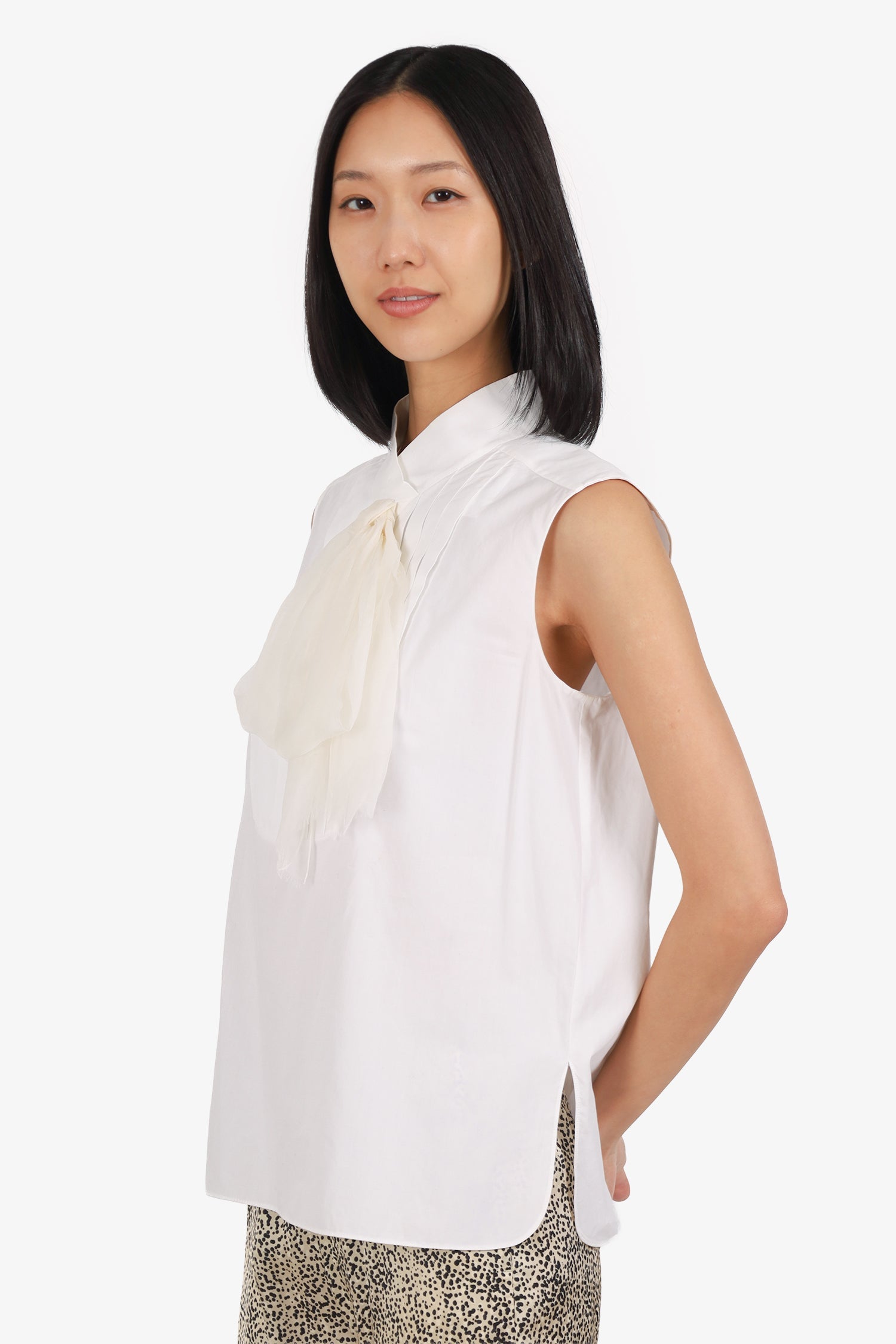 Pre-Loved Chanel™ White Chiffon Bow Blouse Size 42