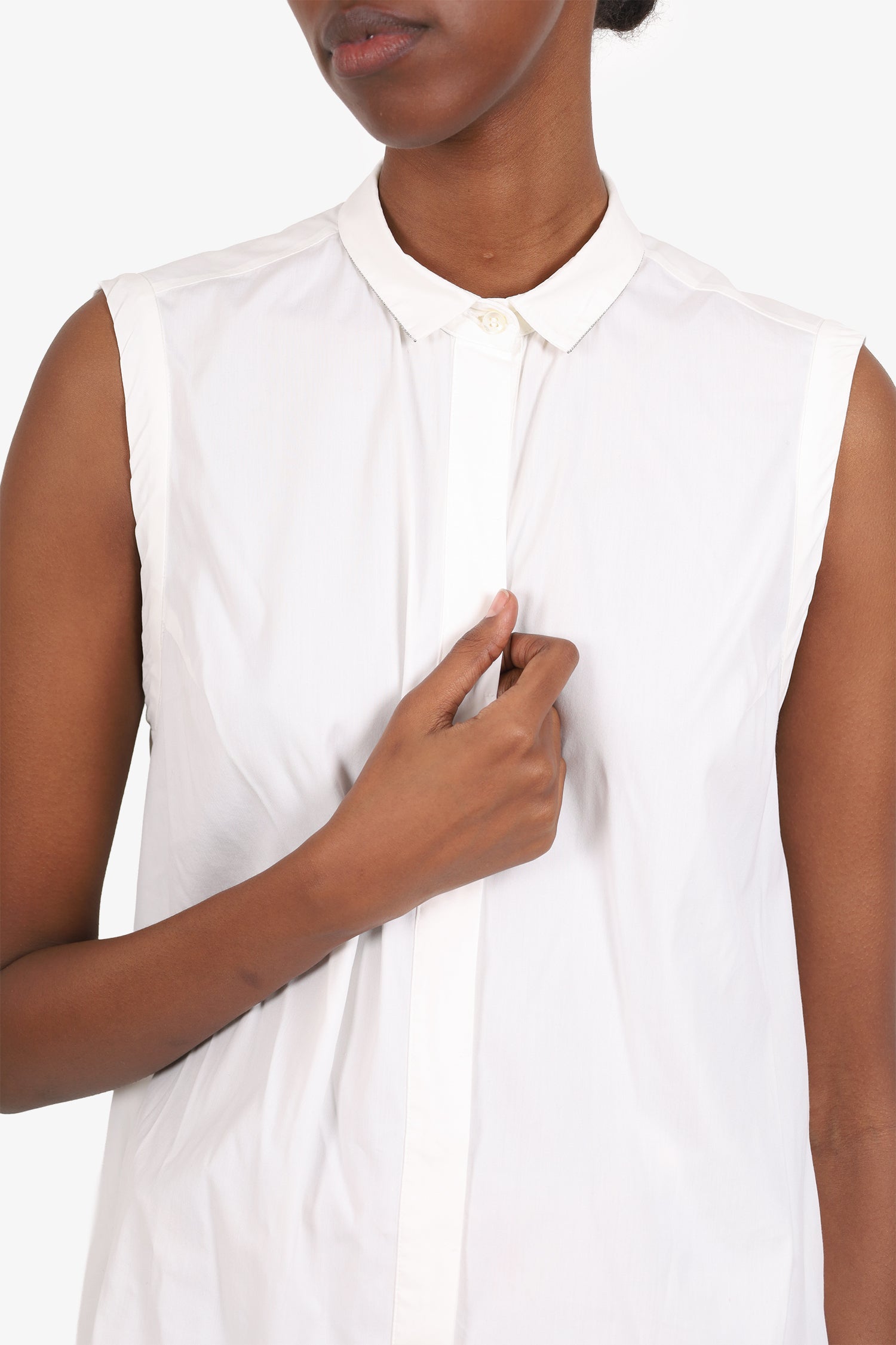 Brunello Cucinelli White Beaded Collar Blouse Size S