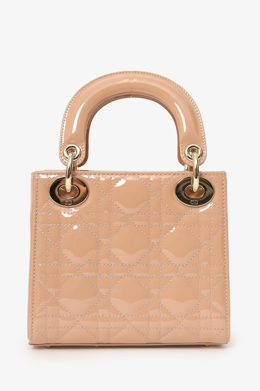 Christian Dior Beige Cannage Patent Leather Mini Lady Dior With Strap