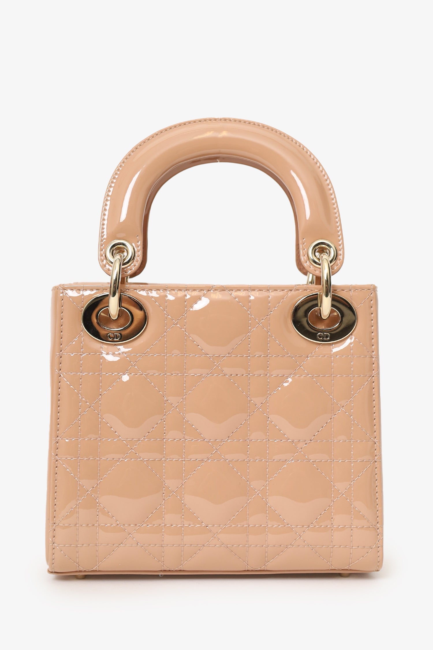 Christian Dior Beige Cannage Patent Leather Mini Lady Dior With Strap