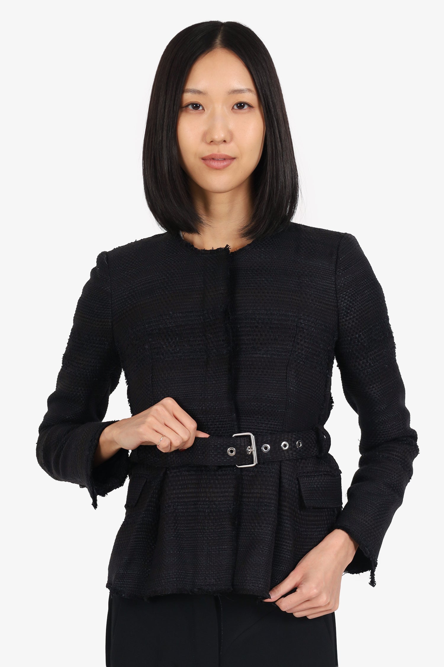 Proenza Schouler Black Tweed Belted Jacket Size 2