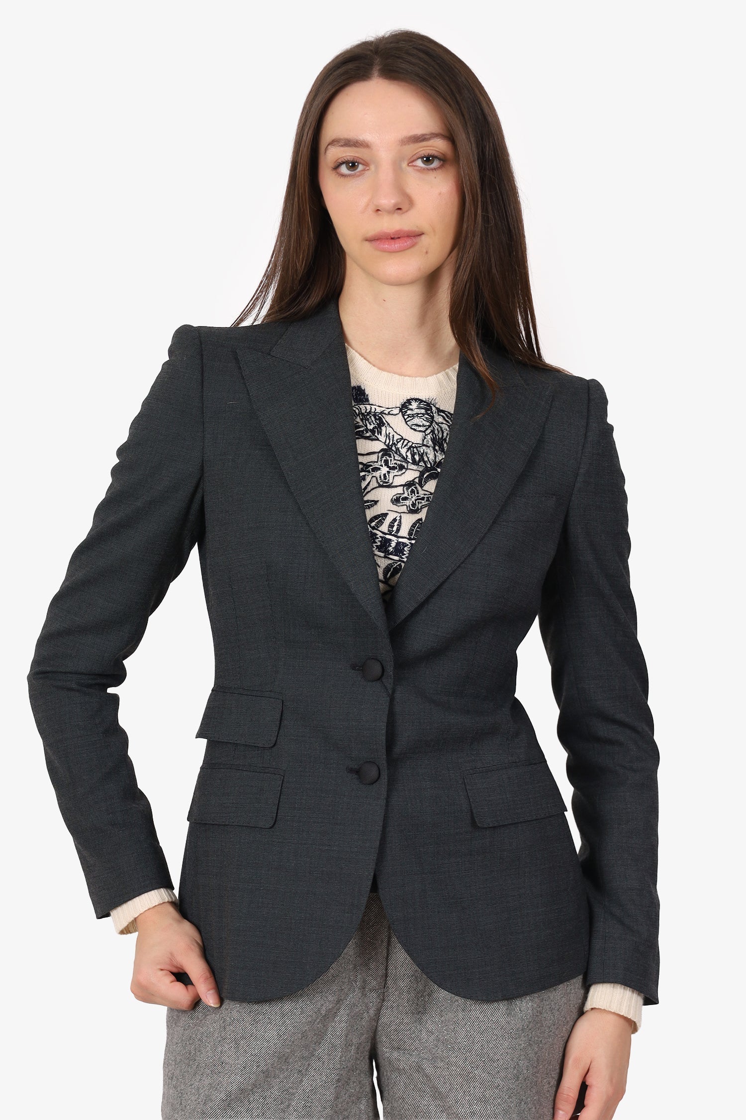Dolce & Gabbana Grey Wool Single Breasted Blazer Size 6