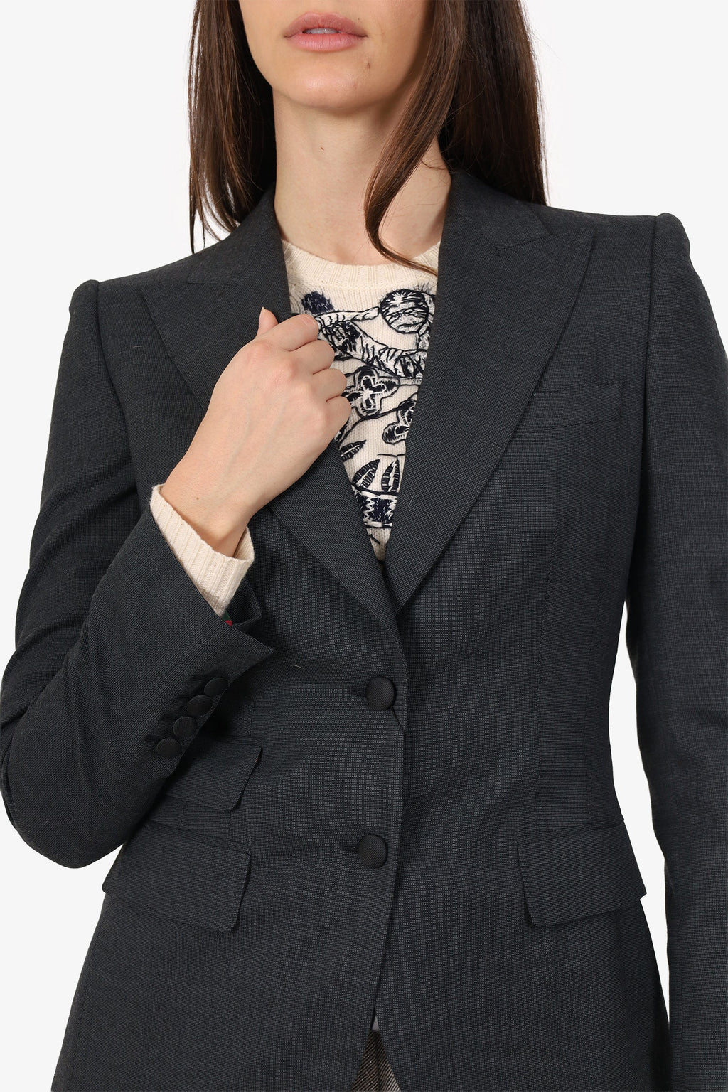 Dolce & Gabbana Grey Wool Single Breasted Blazer Size 6