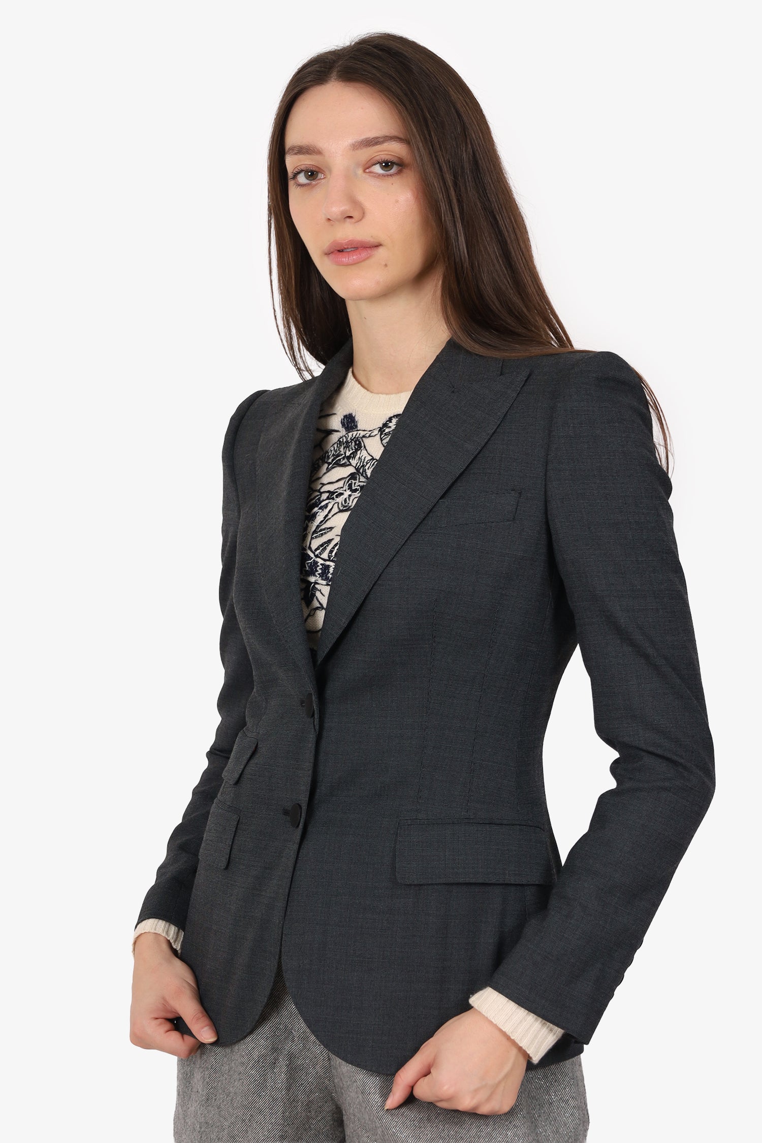 Dolce & Gabbana Grey Wool Single Breasted Blazer Size 6