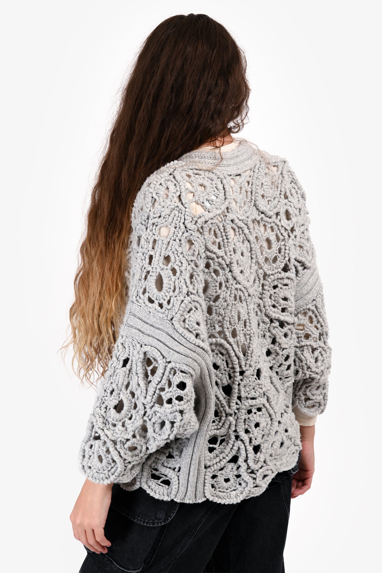 Brunello Cucinelli 2021 Light Grey Crocheted Cashmere igan Size M