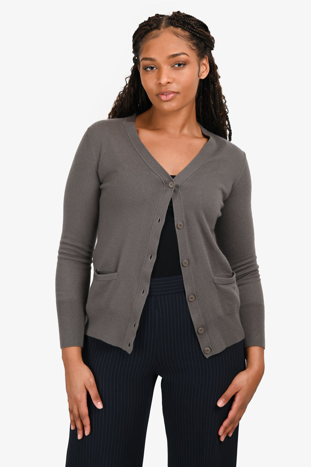 Loro Piana Grey Cashmere Long Sleeve Buttoned Sweater Size 42