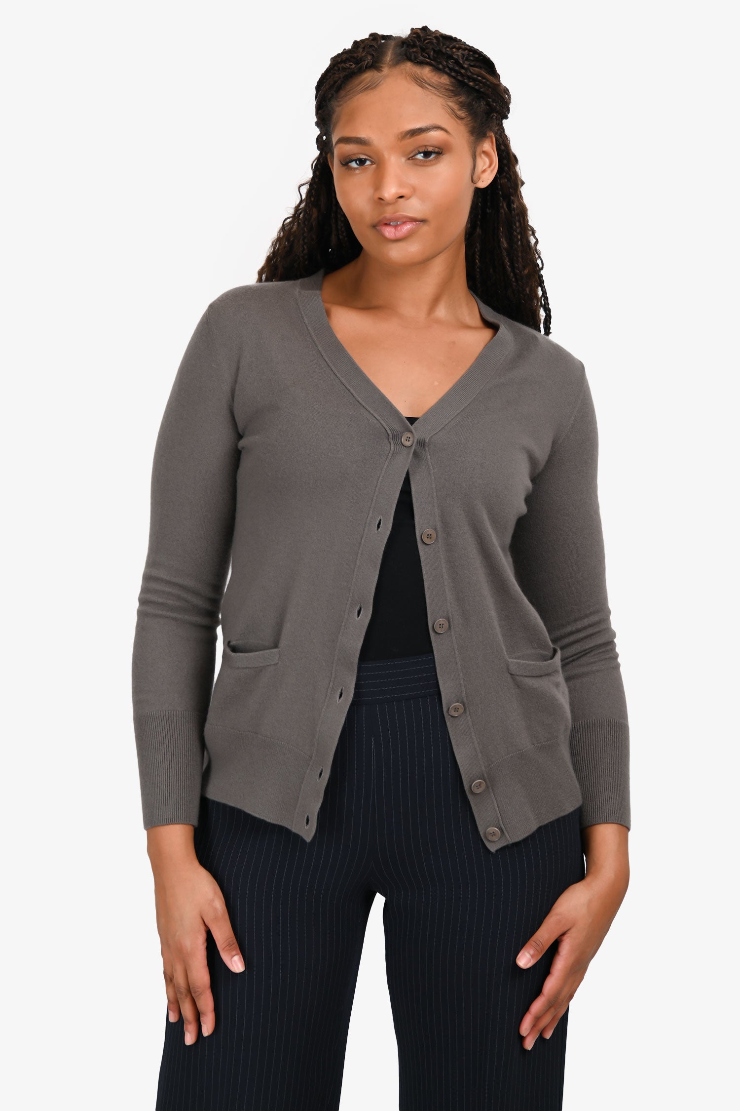 Loro Piana Grey Cashmere Long Sleeve Buttoned Sweater Size 42