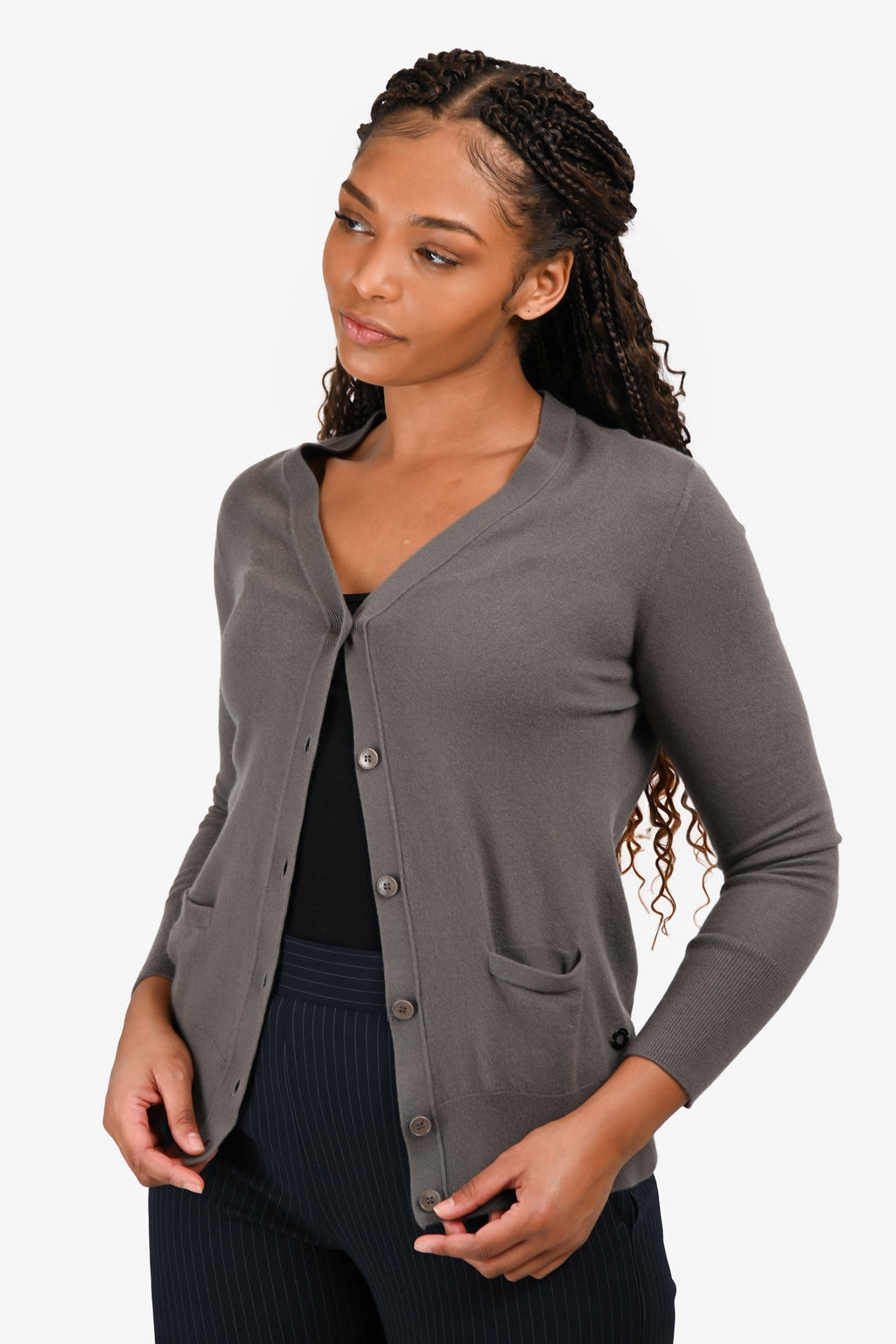Loro Piana Grey Cashmere Long Sleeve Buttoned Sweater Size 42