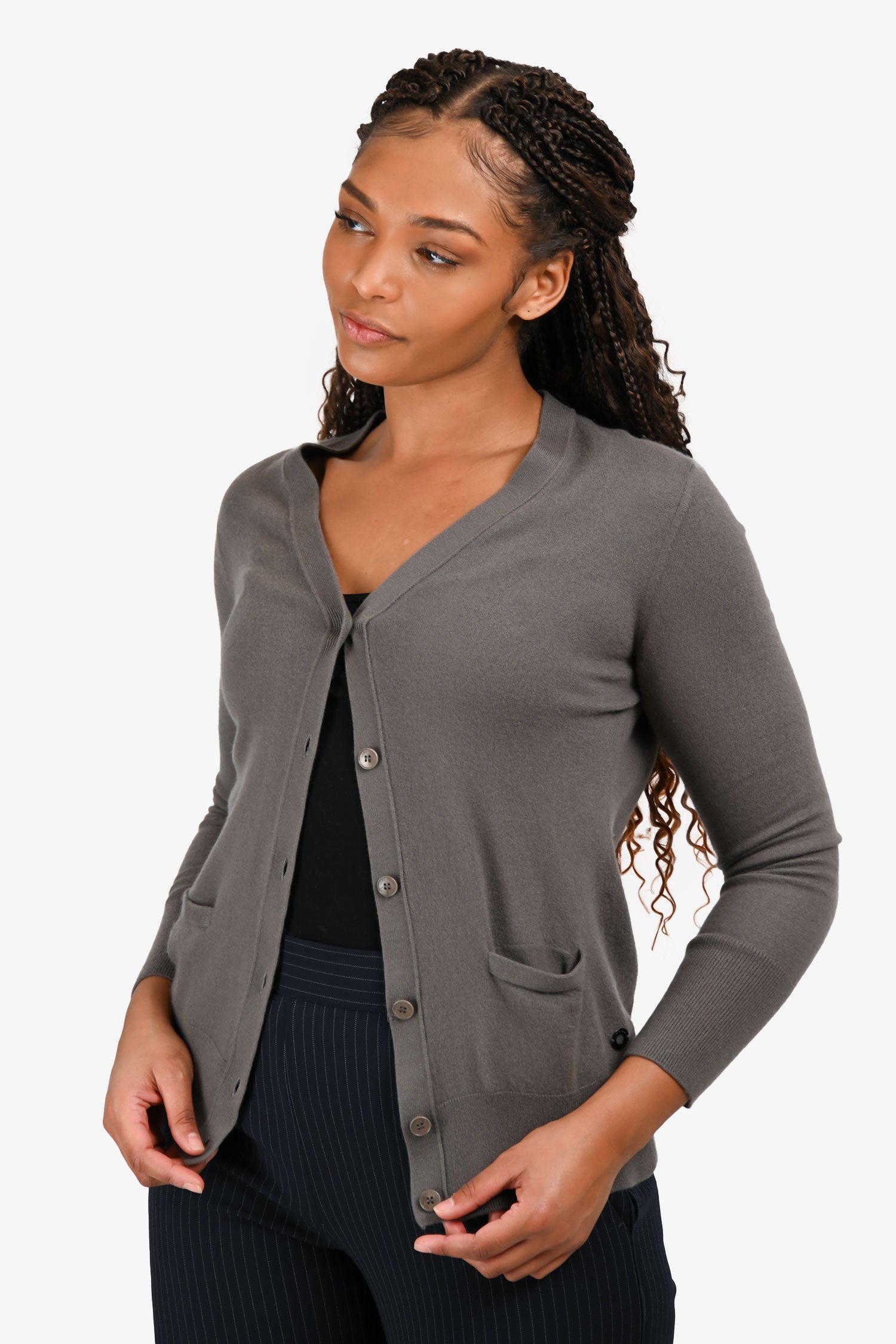 Loro Piana Grey Cashmere Long Sleeve Buttoned Sweater Size 42