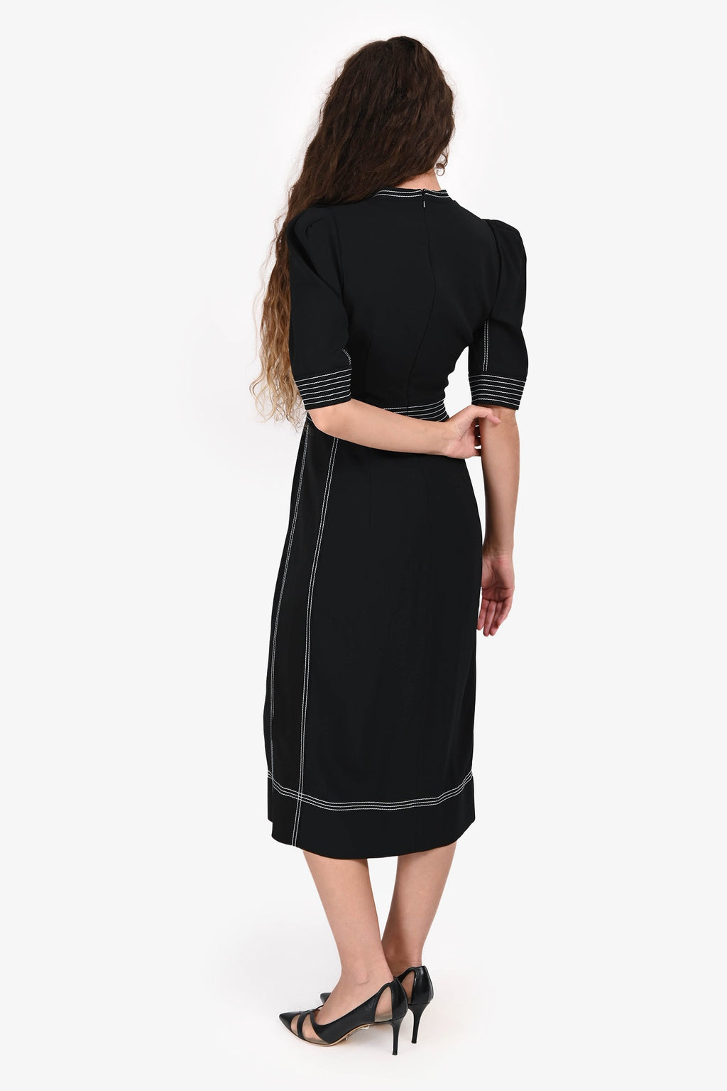 Elie Saab Black Contrast Stitch Midi Dress Size 38