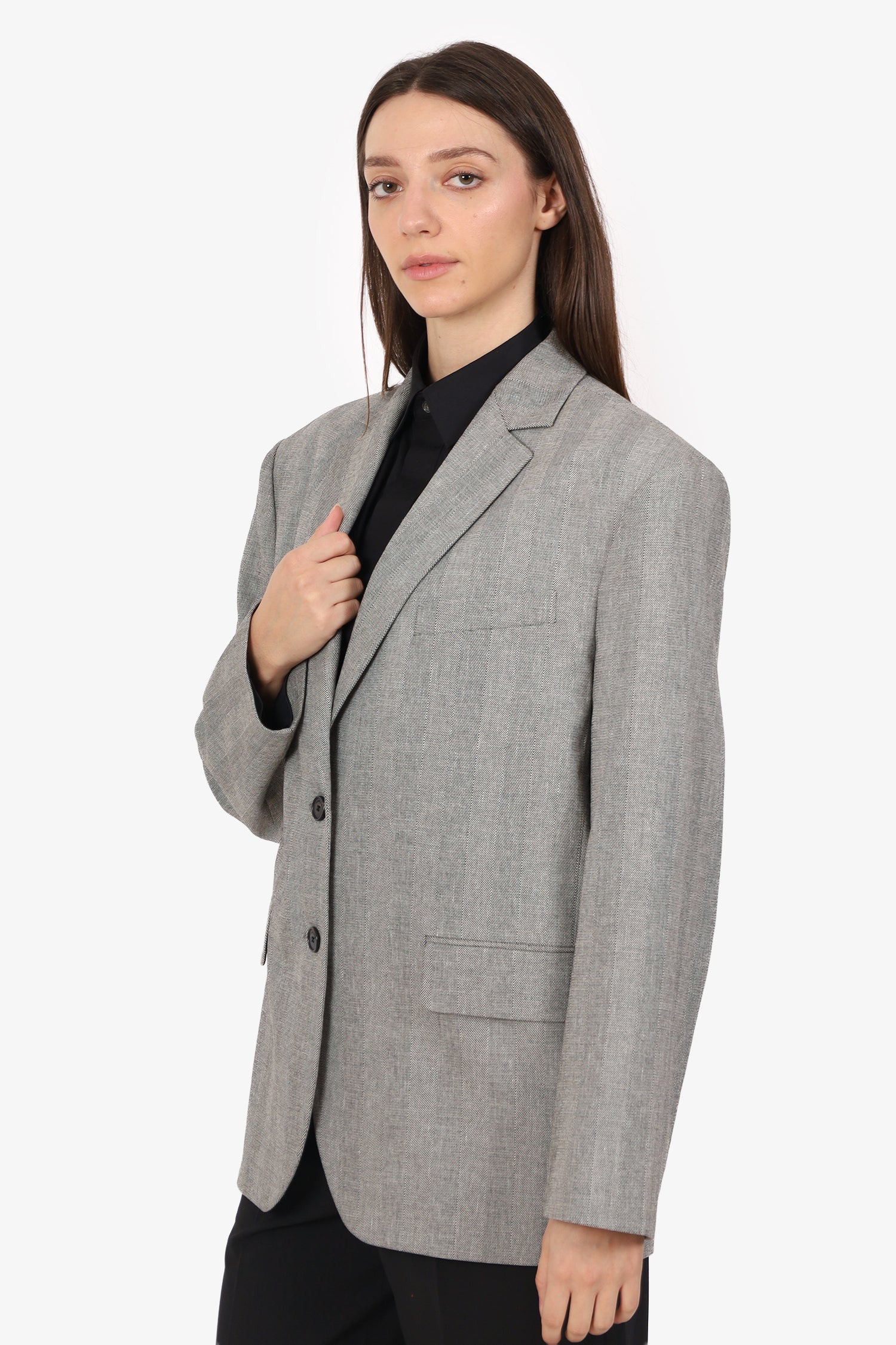 Anine Bing Black/White Herringbone Blazer Size M