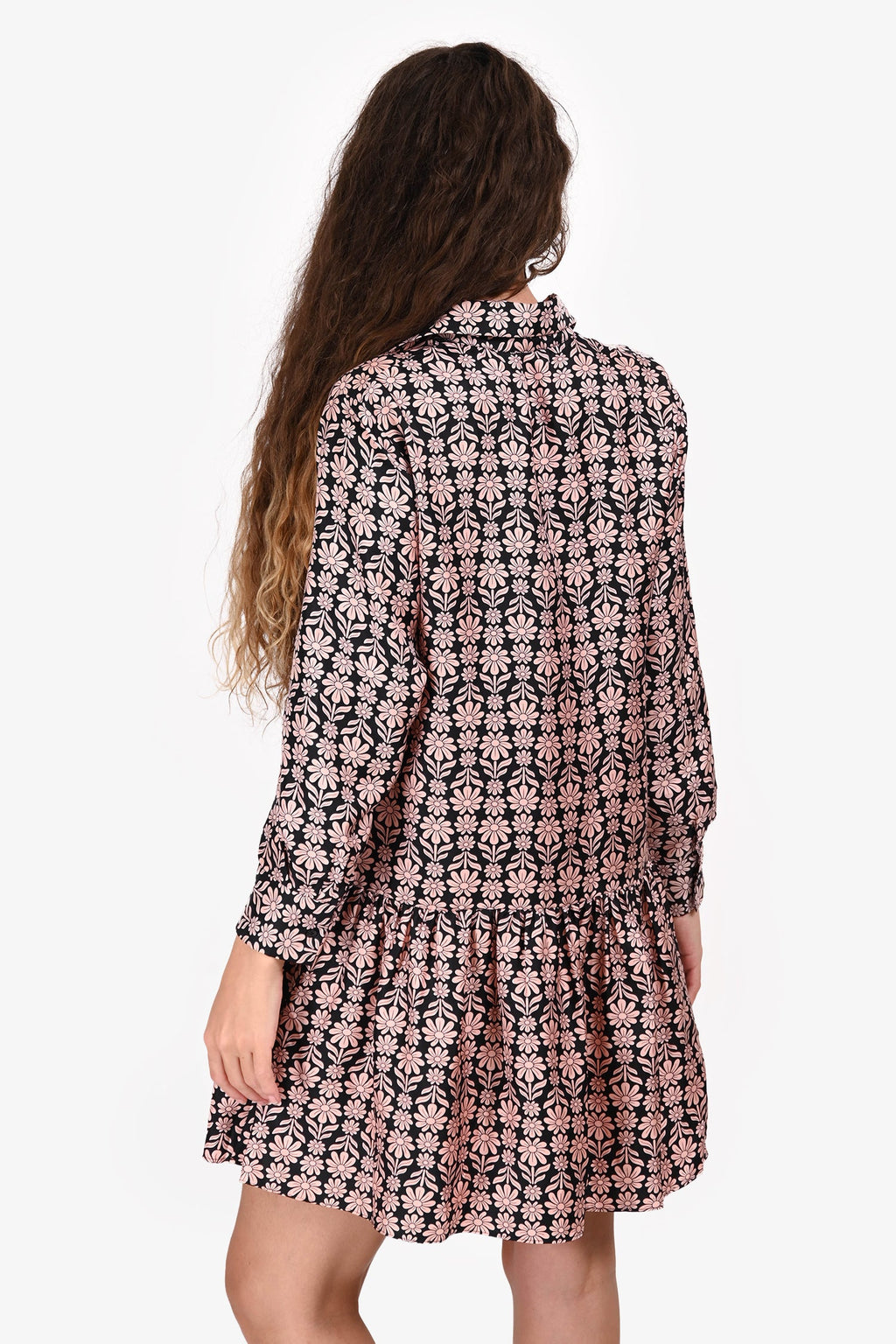 Sandro Black/Pink Silk Floral Print Button Down Midi Dress Size 36