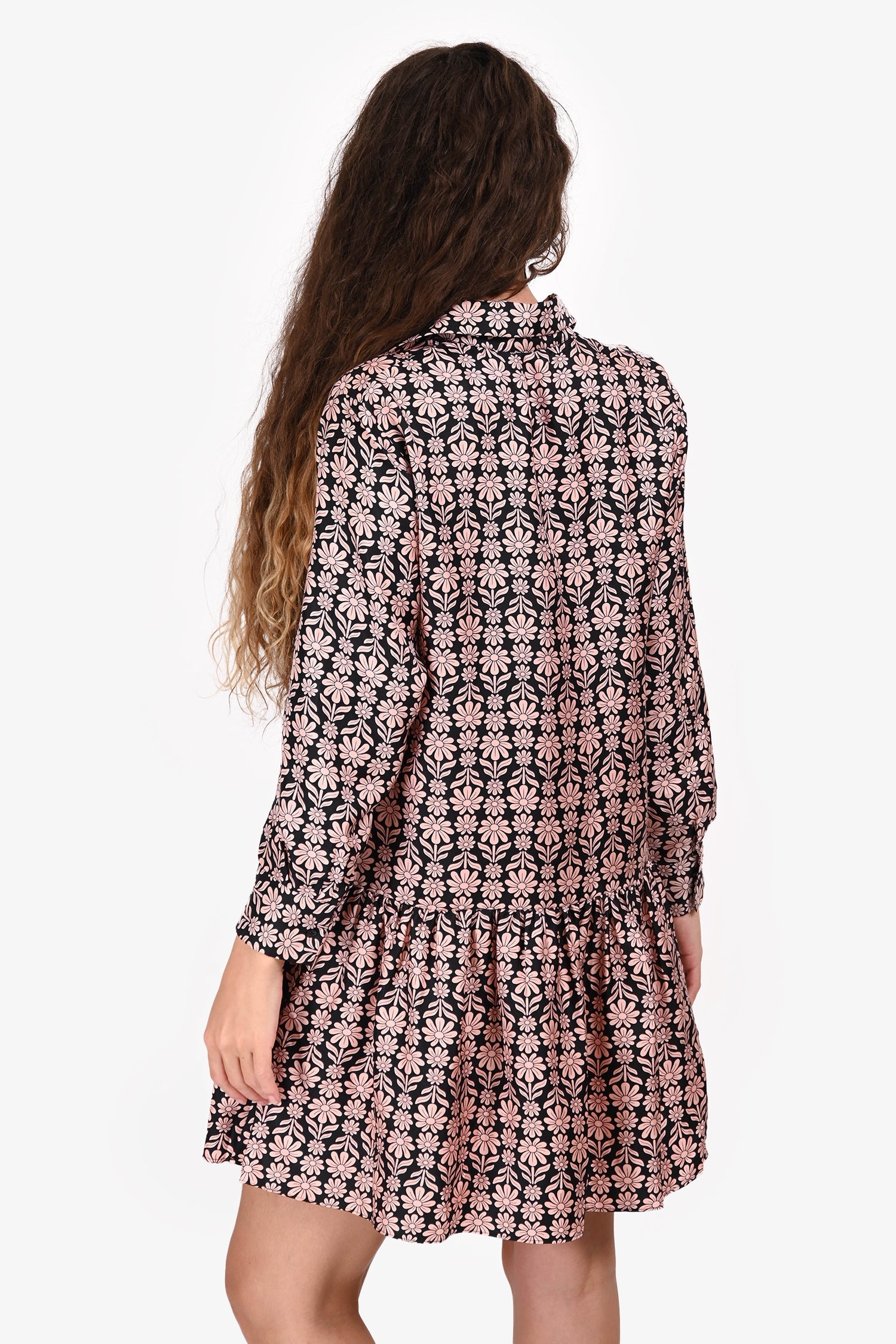 Sandro Black/Pink Silk Floral Print Button Down Midi Dress Size 36