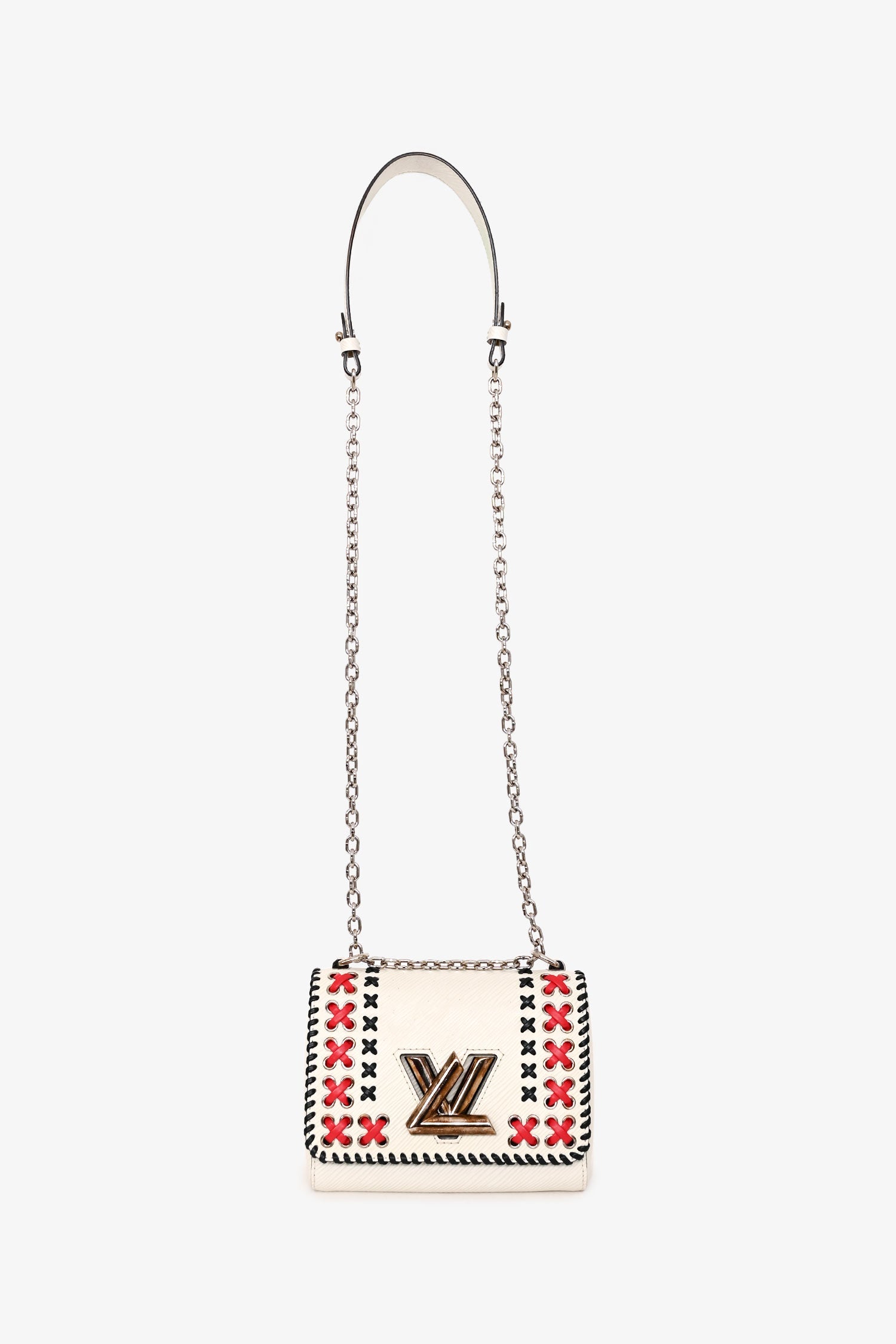 Louis Vuitton 2016 White Epi Leather Stitch Detail Twist Crossbody