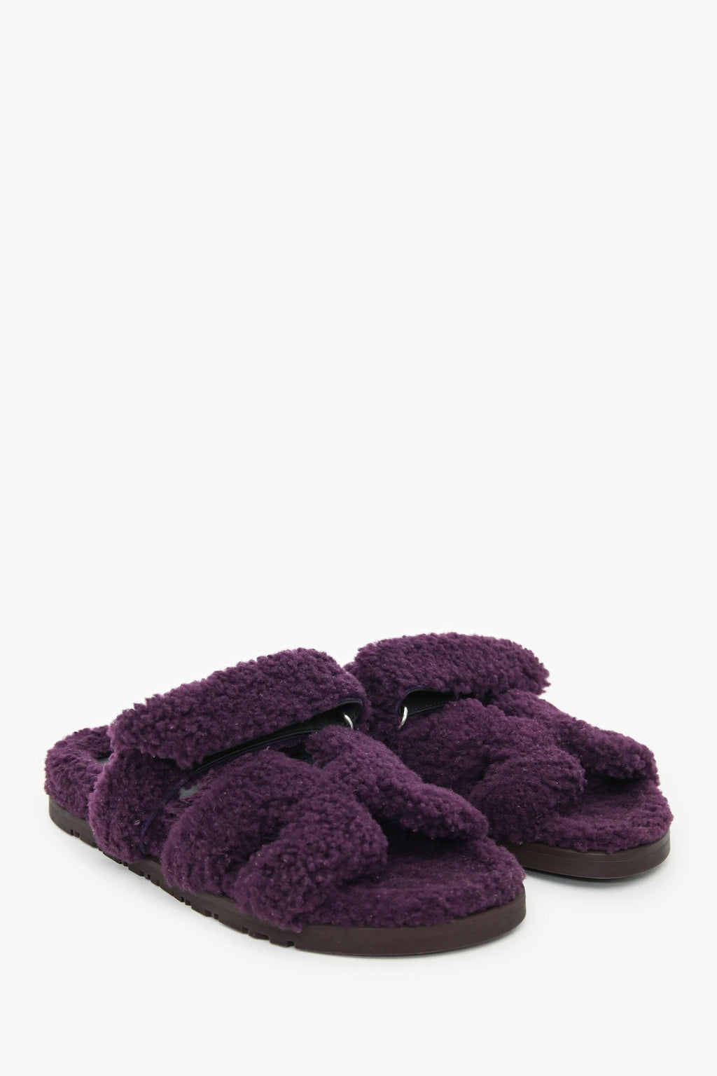 Hermès Purple Shearling Leather Chypre Sandals Size 36