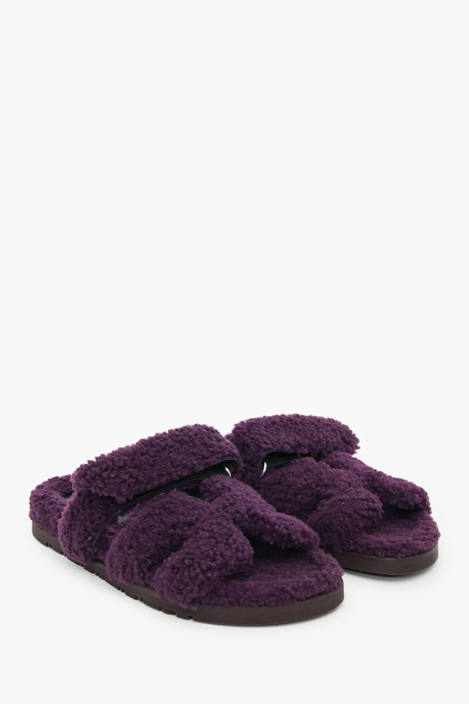 Hermès Purple Shearling Leather Chypre Sandals Size 36