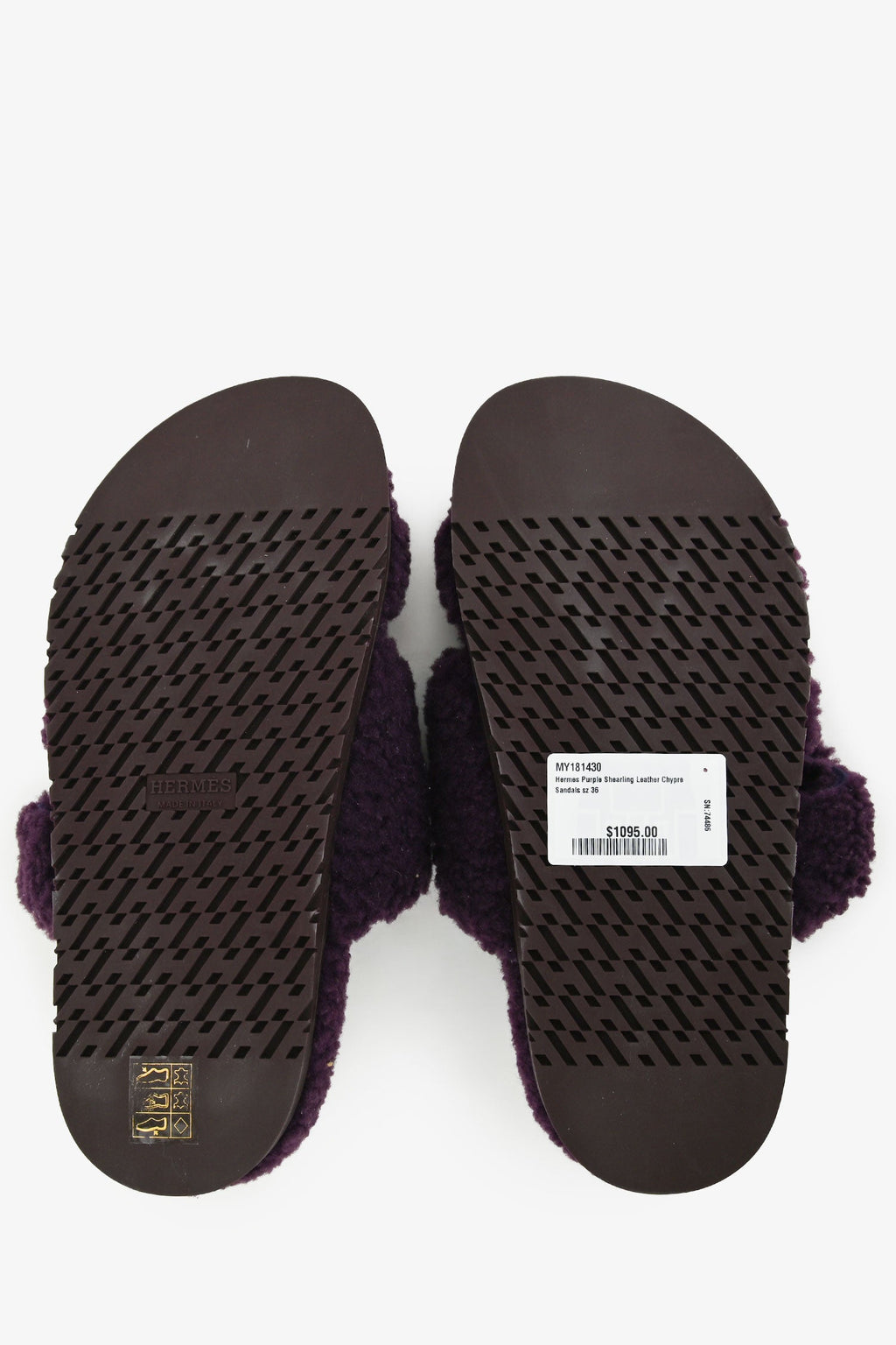 Hermès Purple Shearling Leather Chypre Sandals Size 36