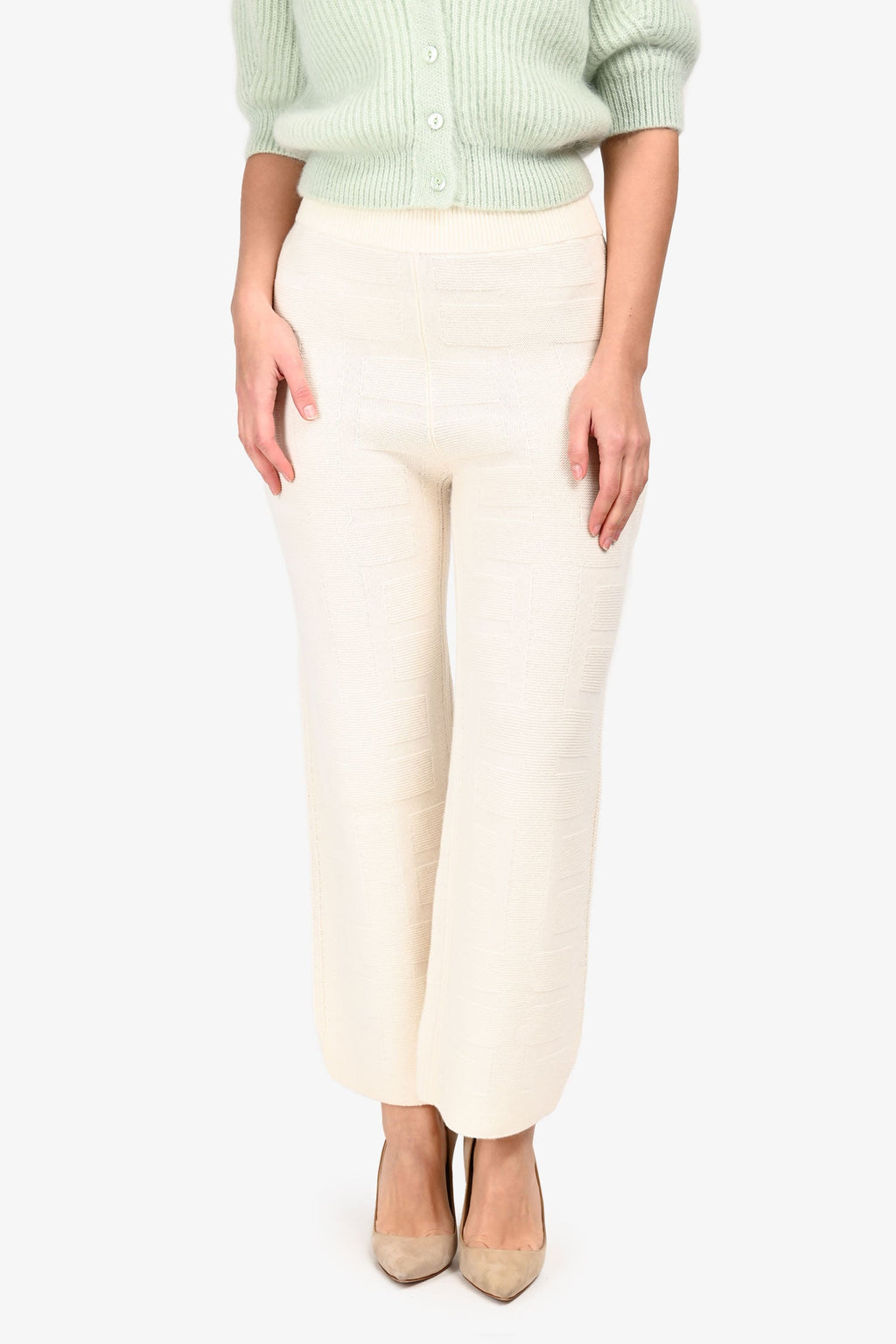 Hermès White Wool Patterned Pants Size 34
