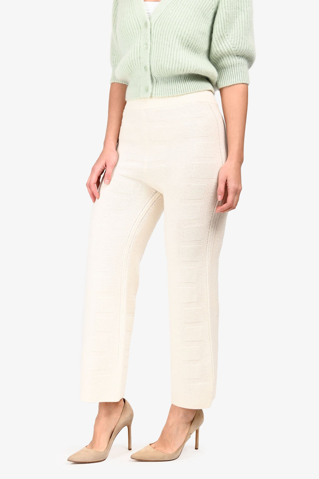 Hermès White Wool Patterned Pants Size 34