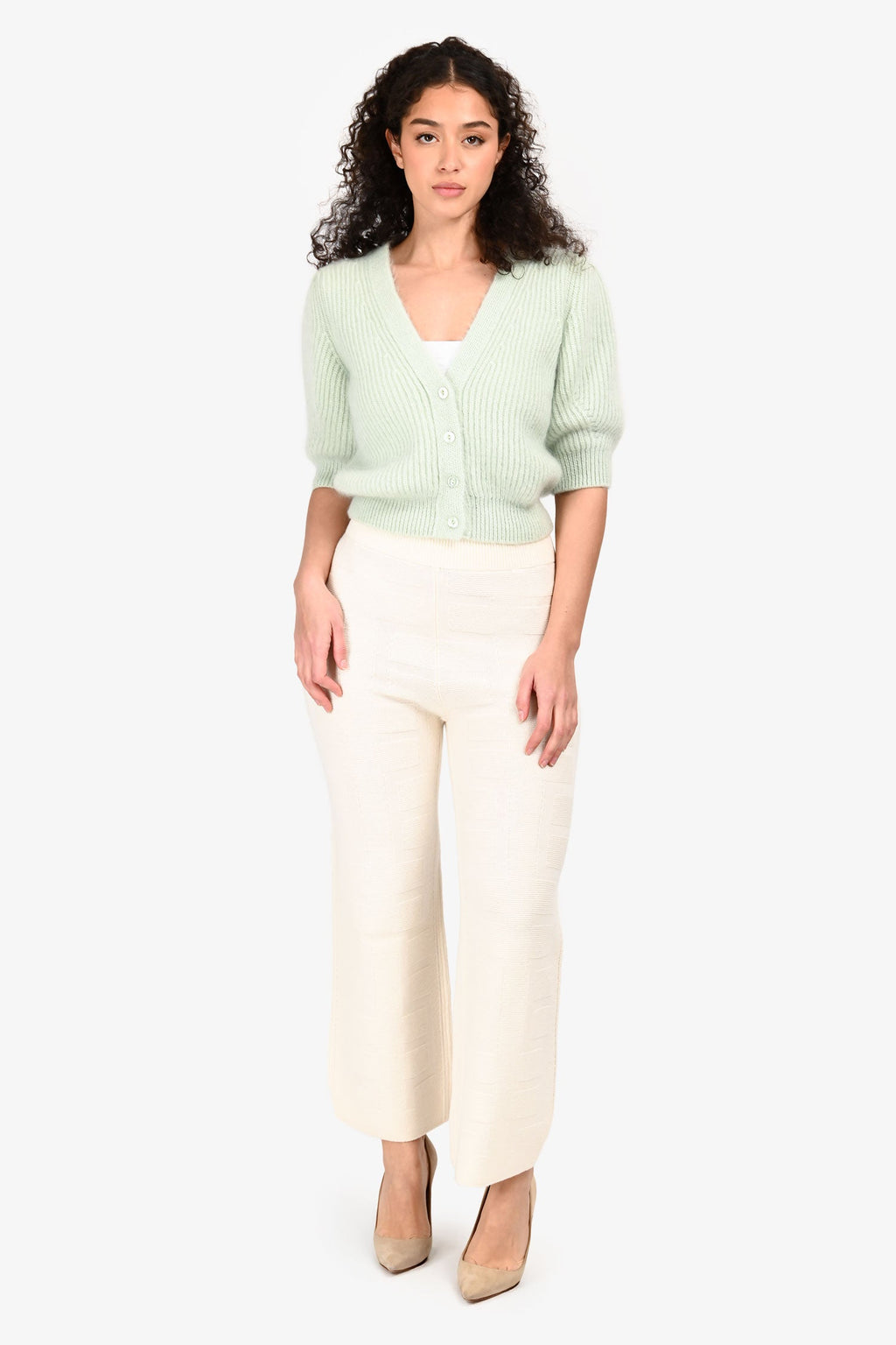 Hermès White Wool Patterned Pants Size 34