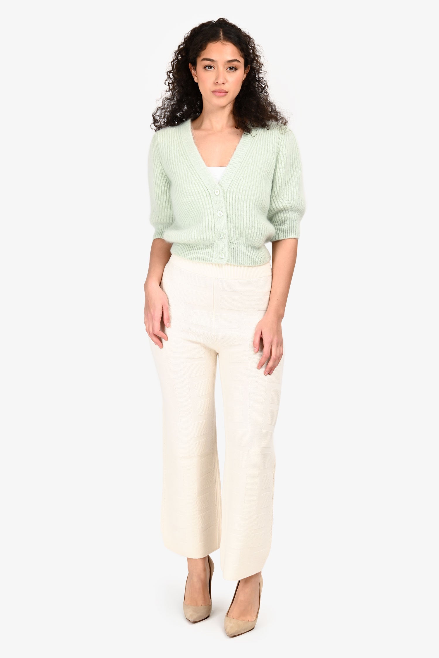 Hermès White Wool Patterned Pants Size 34