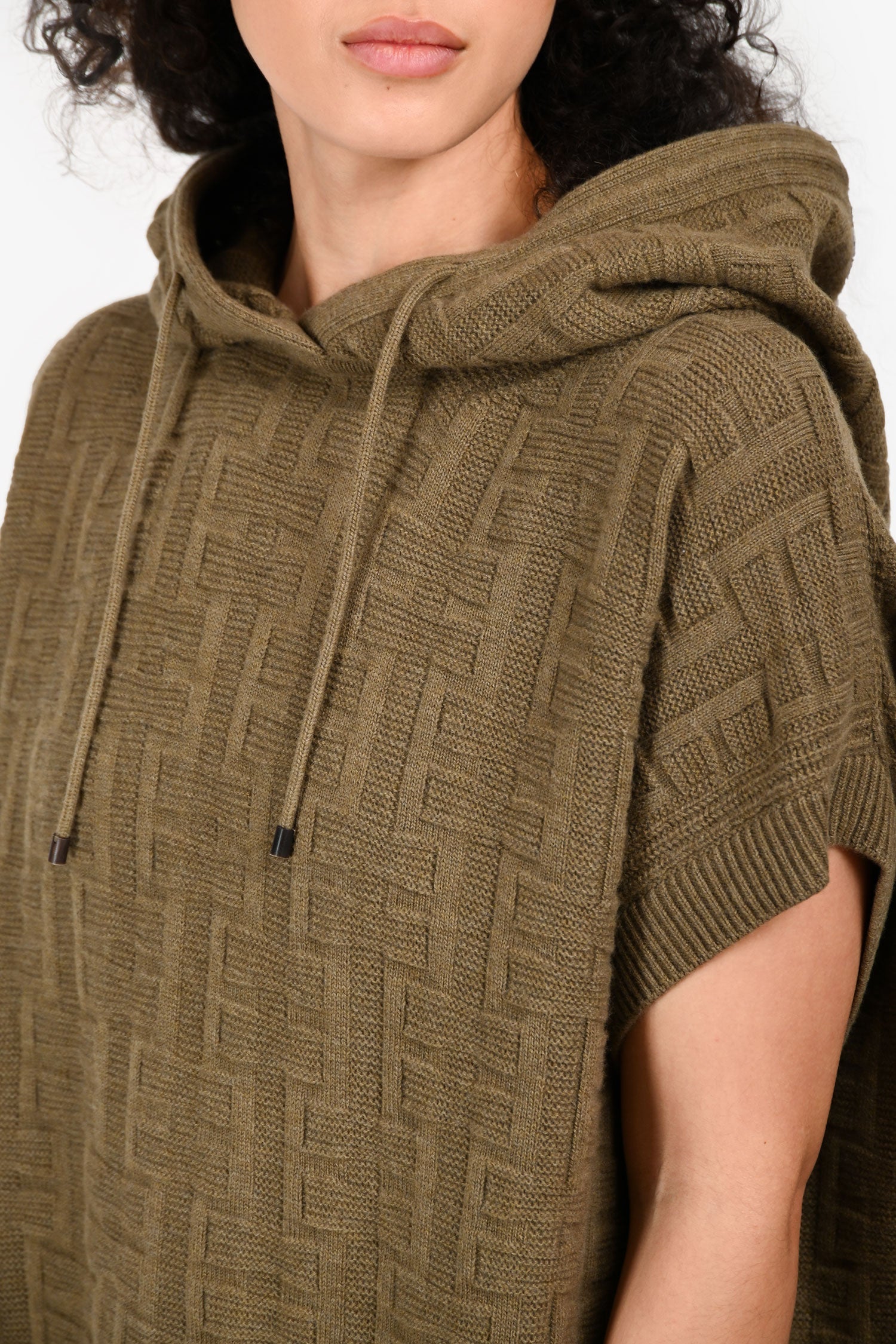 Hermès Taupe Wool Patterned Sleeveless Hoodie Size 38