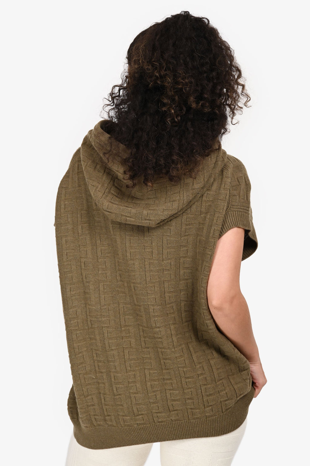 Hermès Taupe Wool Patterned Sleeveless Hoodie Size 38