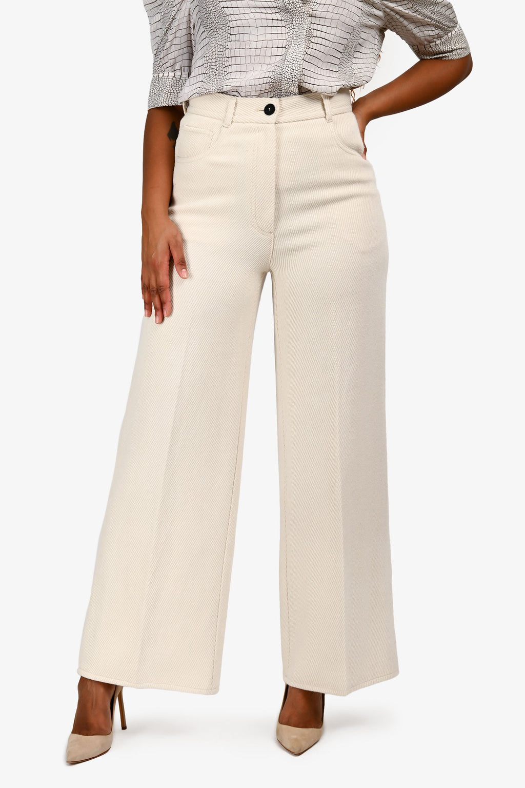 Forte Forte Cream Cotton/Wool Blend Chevron Wide Leg Pants Size 1