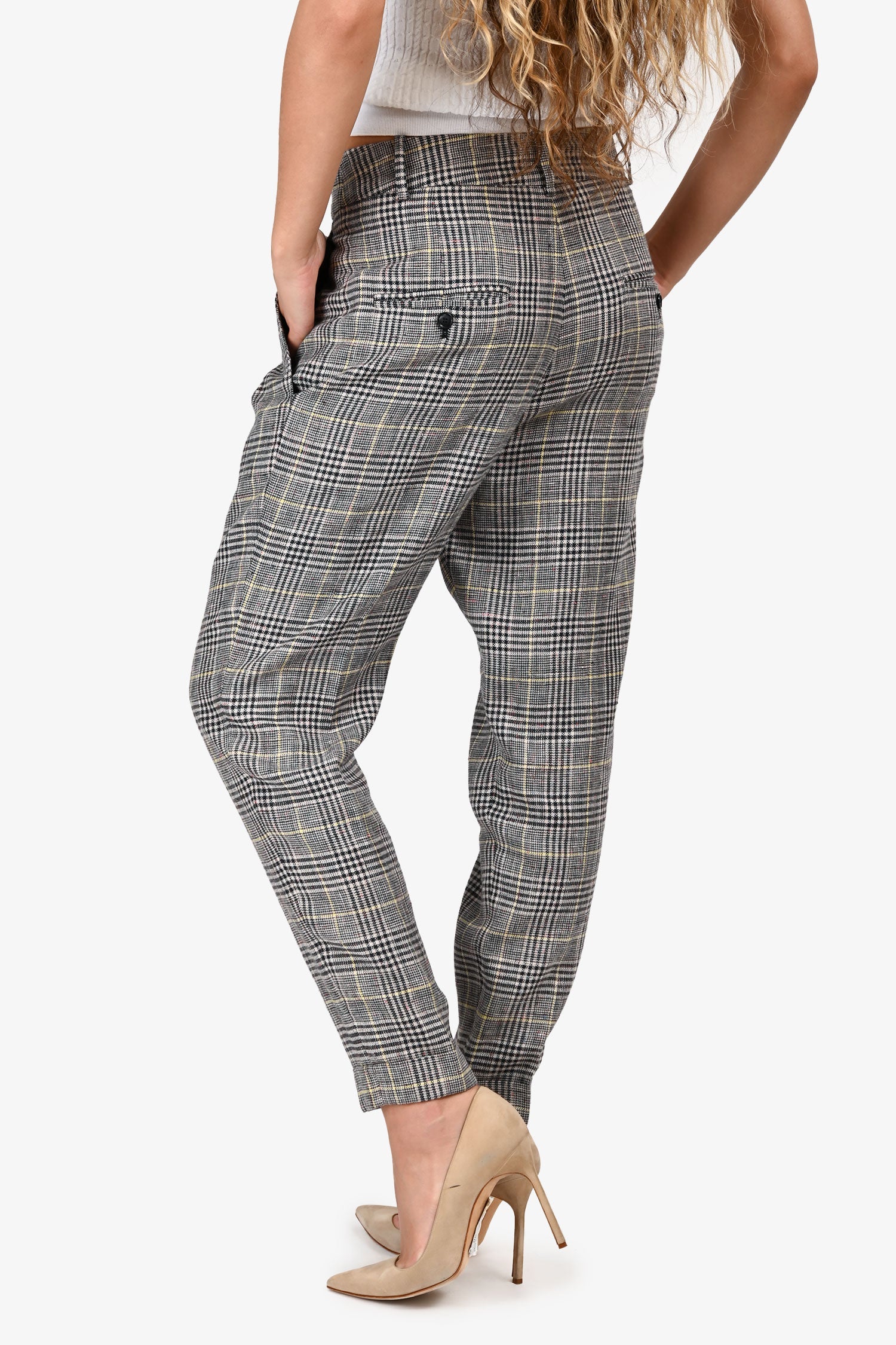 Isabel Marant Black/White Check Tapered Cuff Pants Size 38