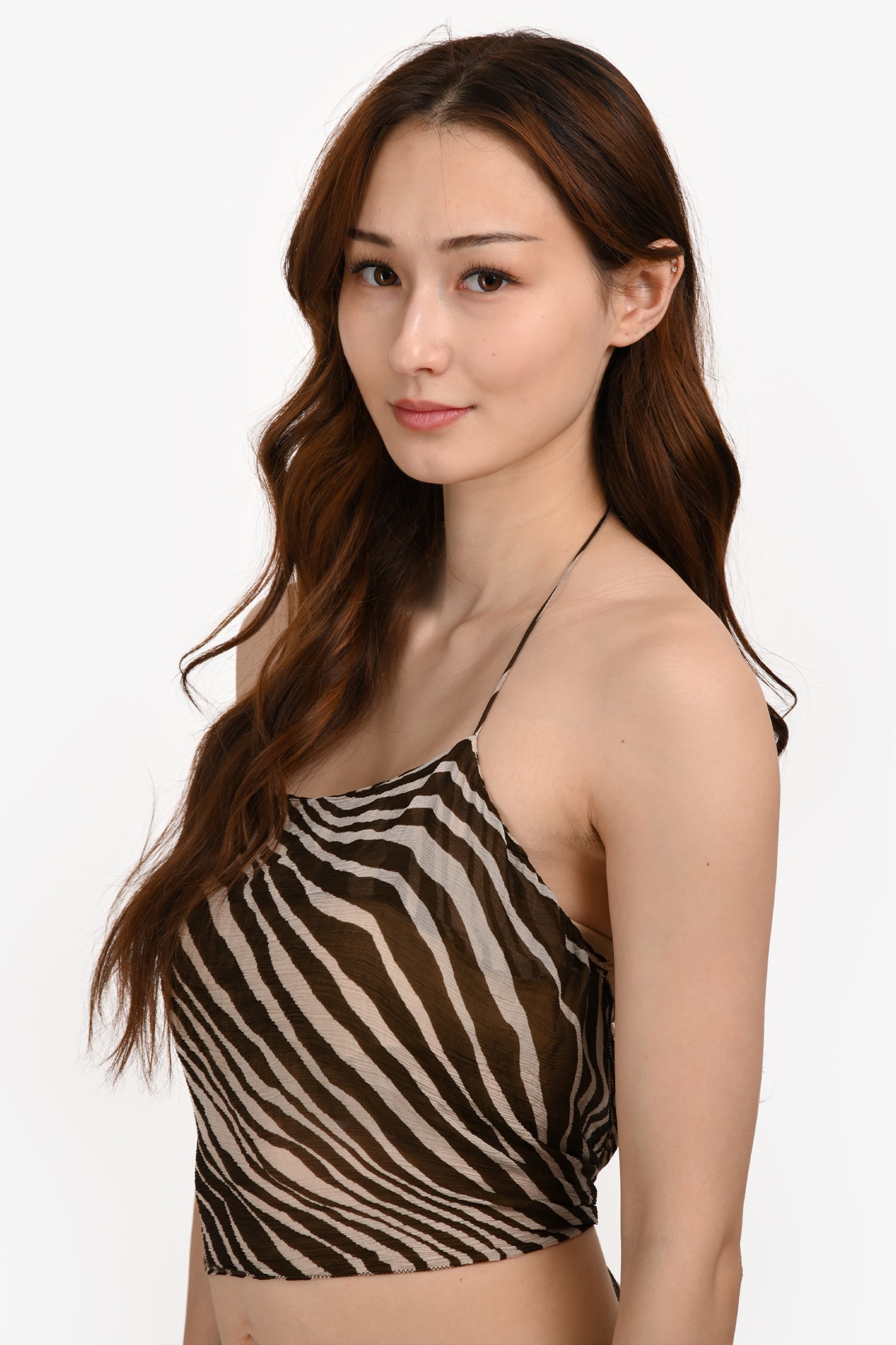 Rat & Boa Brown Zebra Sheer Handkerchief Top Size XXS