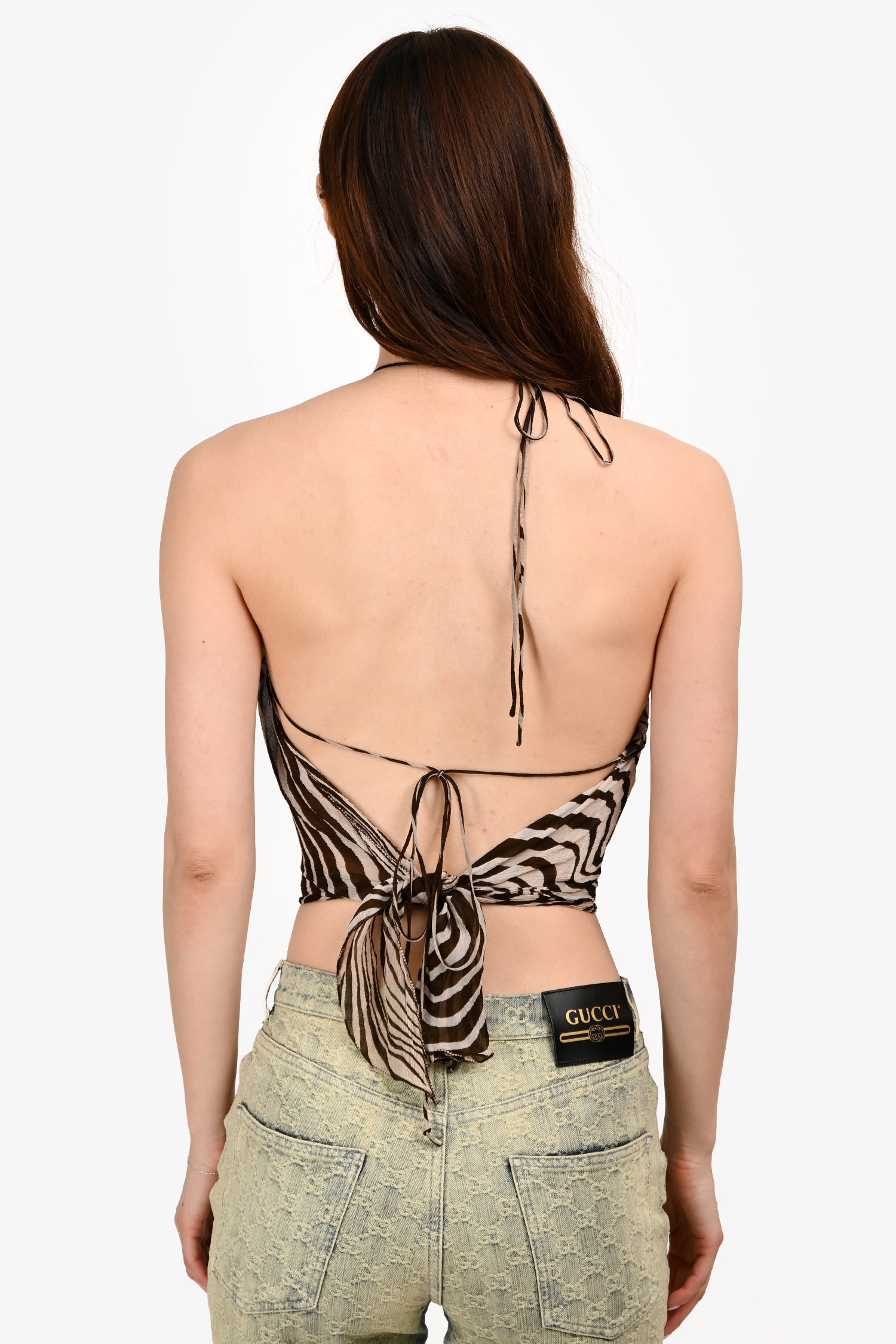 Rat & Boa Brown Zebra Sheer Handkerchief Top Size XXS