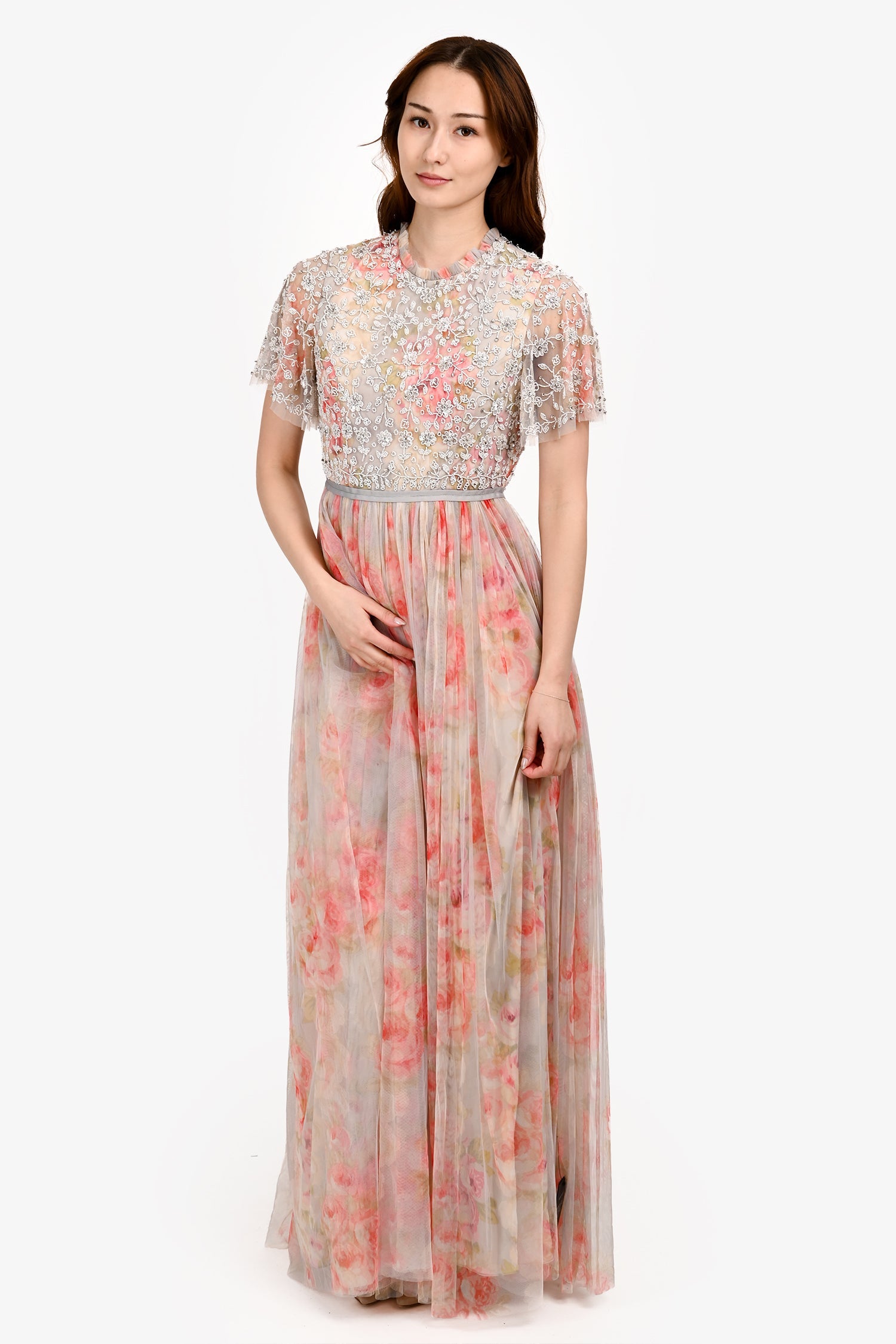 Needle & Thread Pink Floral Beaded Gown Size 6