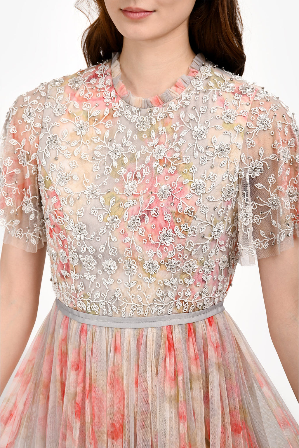 Needle & Thread Pink Floral Beaded Gown Size 6