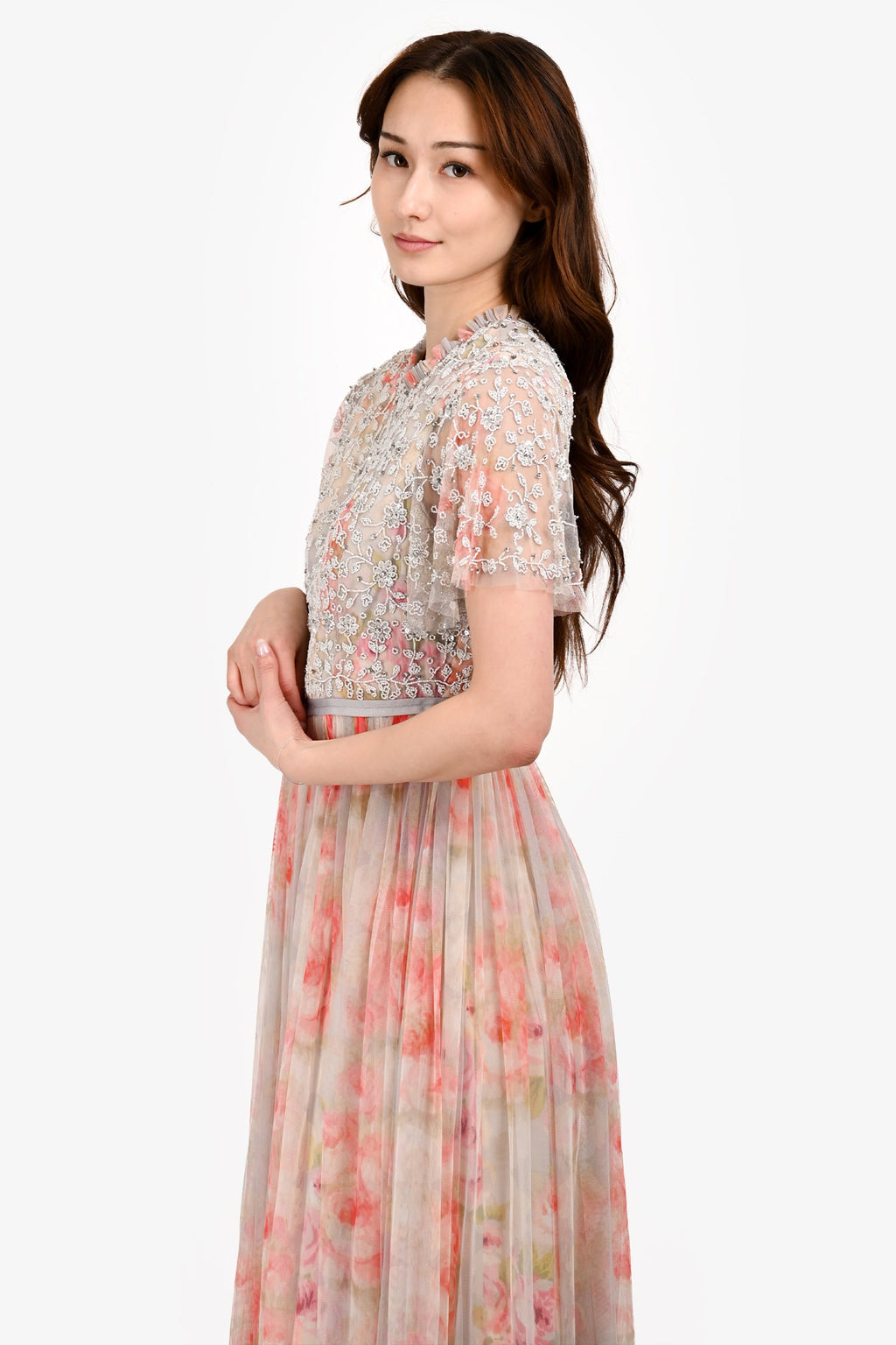 Needle & Thread Pink Floral Beaded Gown Size 6