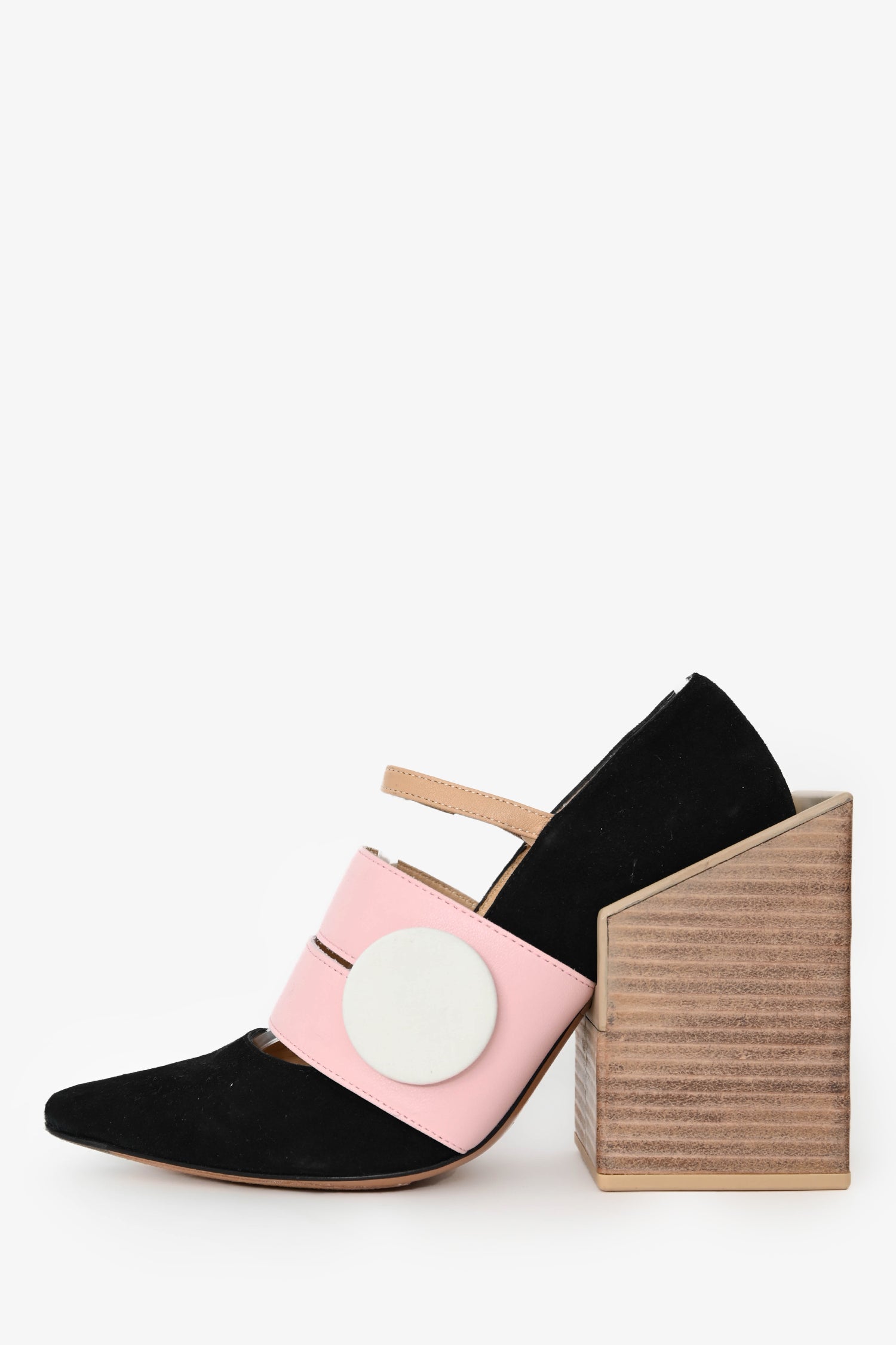Jacquemus Black/Pink Suede Geometric Block Heels Size 37