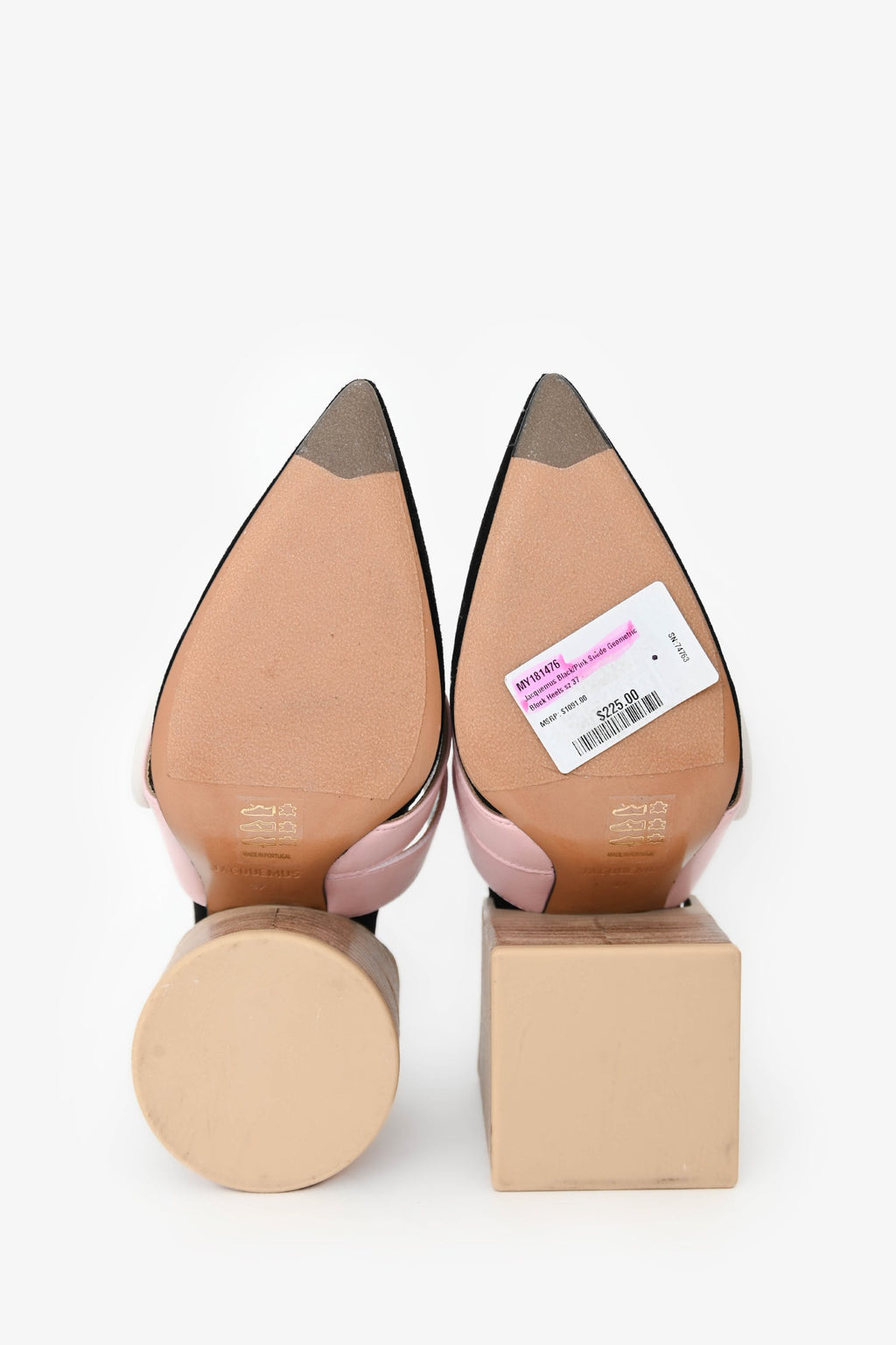 Jacquemus Black/Pink Suede Geometric Block Heels Size 37