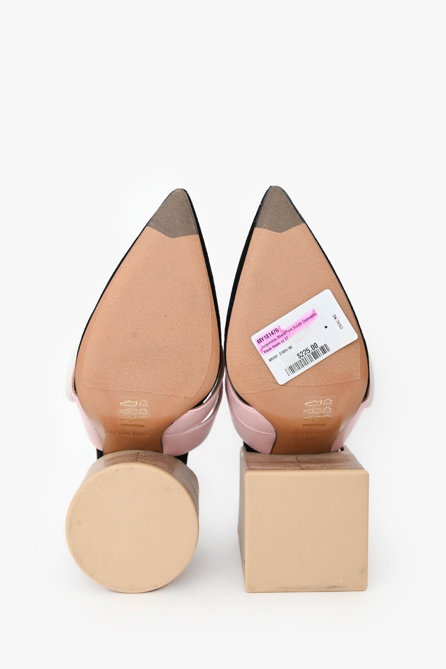Jacquemus Black/Pink Suede Geometric Block Heels Size 37