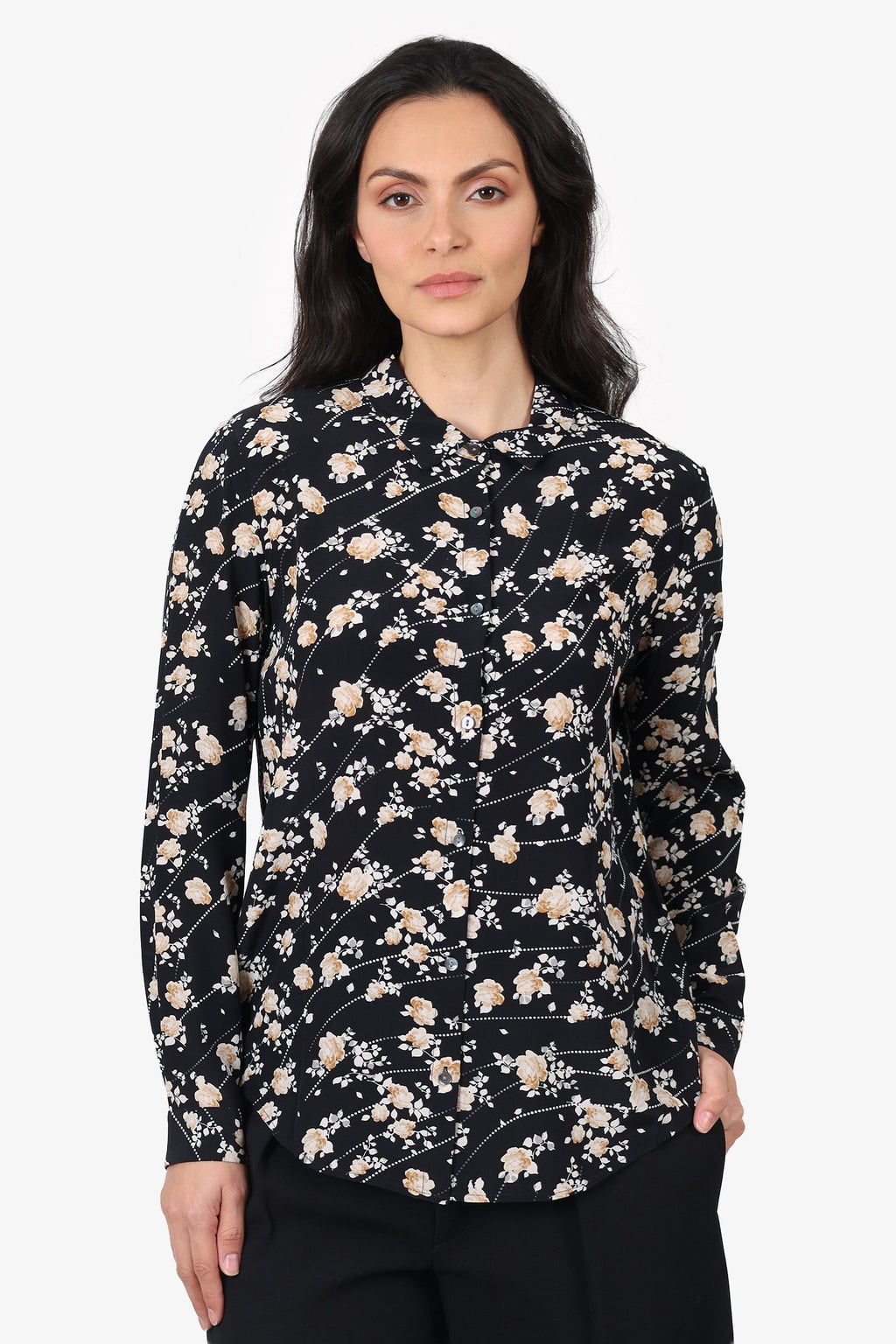 The Kooples Black/Floral Silk Print Blouse Size M