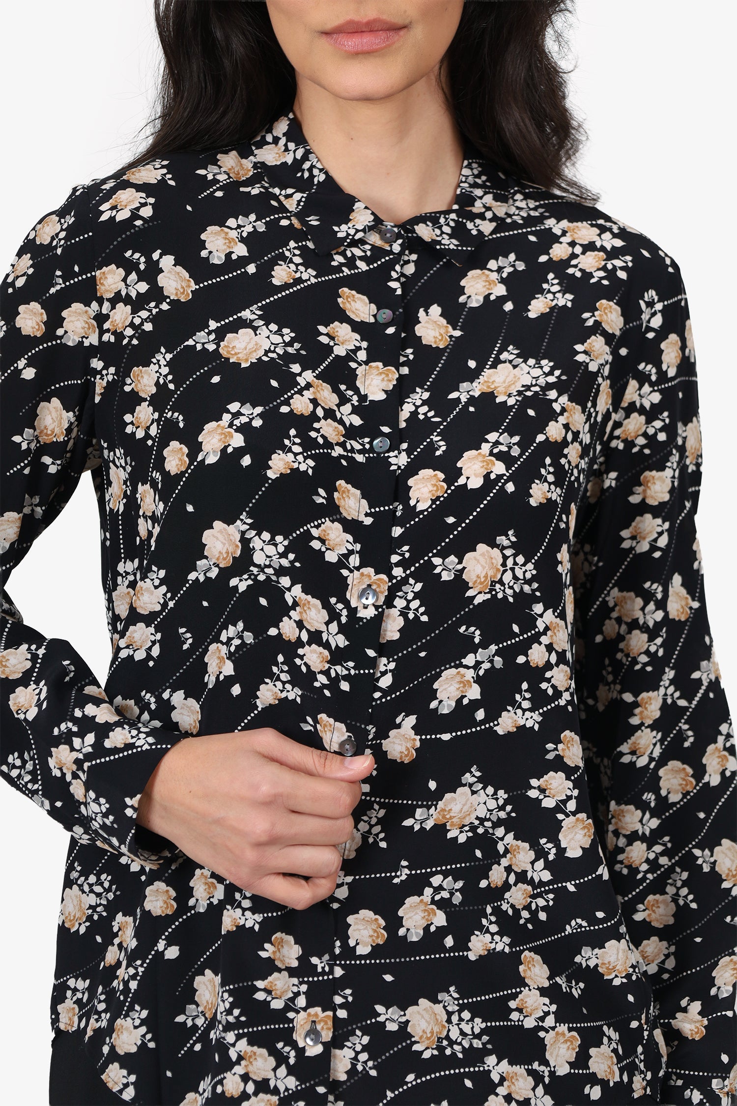 The Kooples Black/Floral Silk Print Blouse Size M